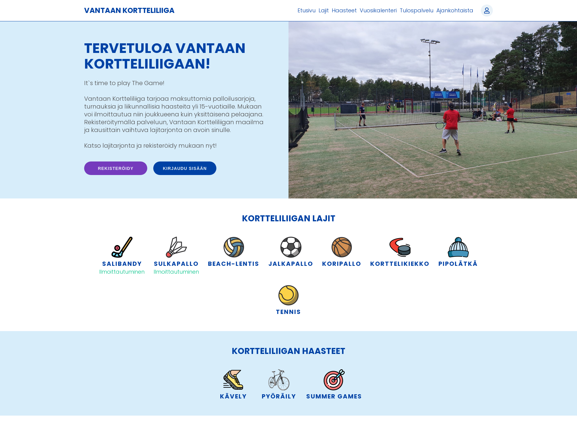 Skärmdump för vantaankortteliliiga.fi