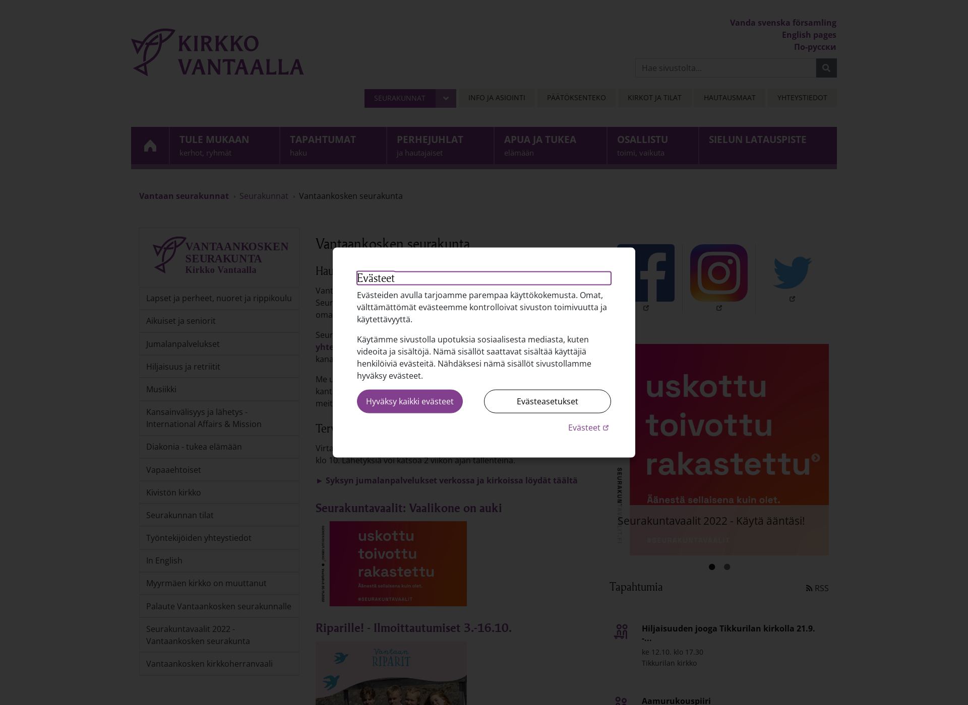 Näyttökuva vantaankoskenseurakunta.fi