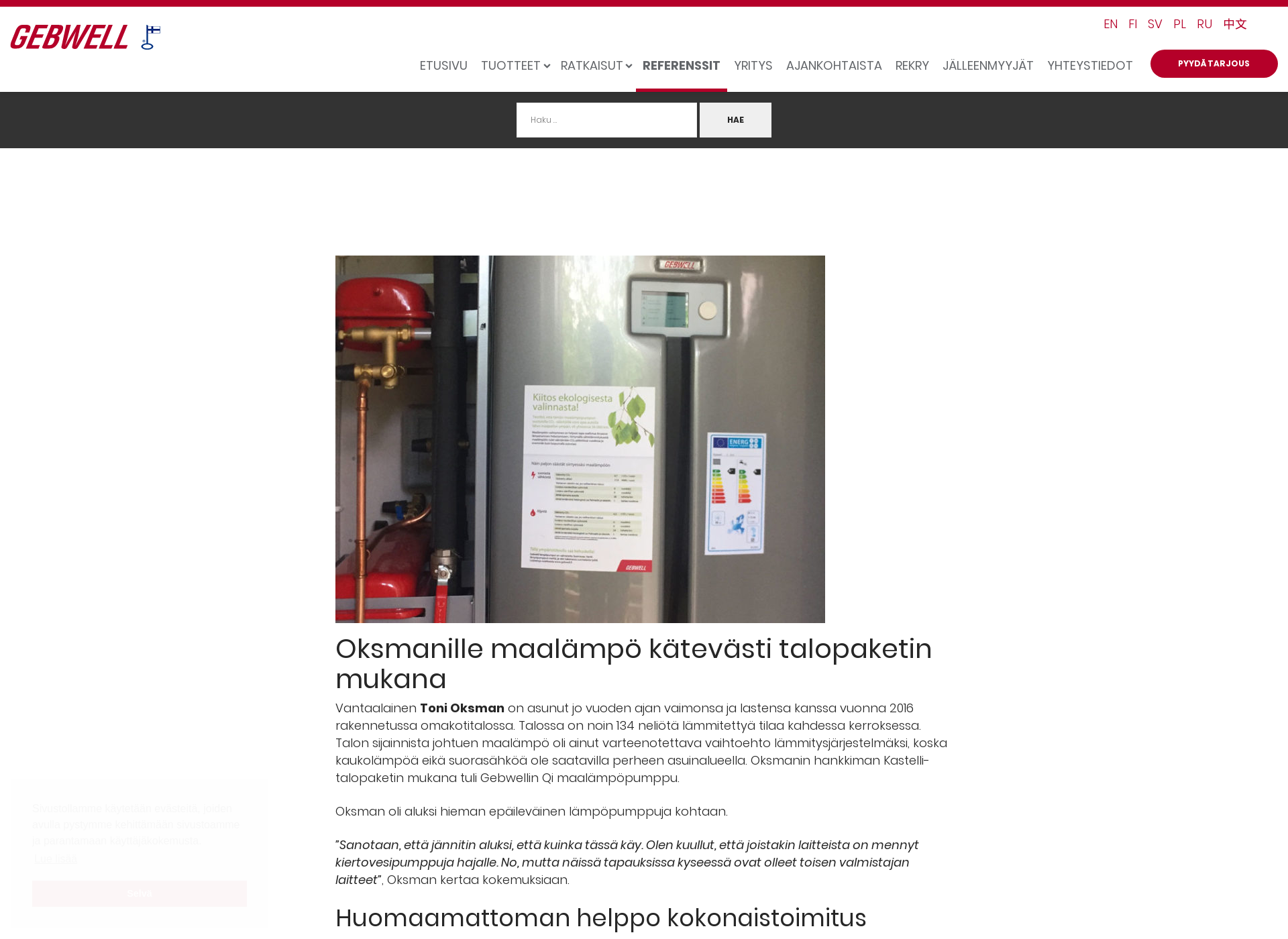Skärmdump för vantaanmaalampo.fi