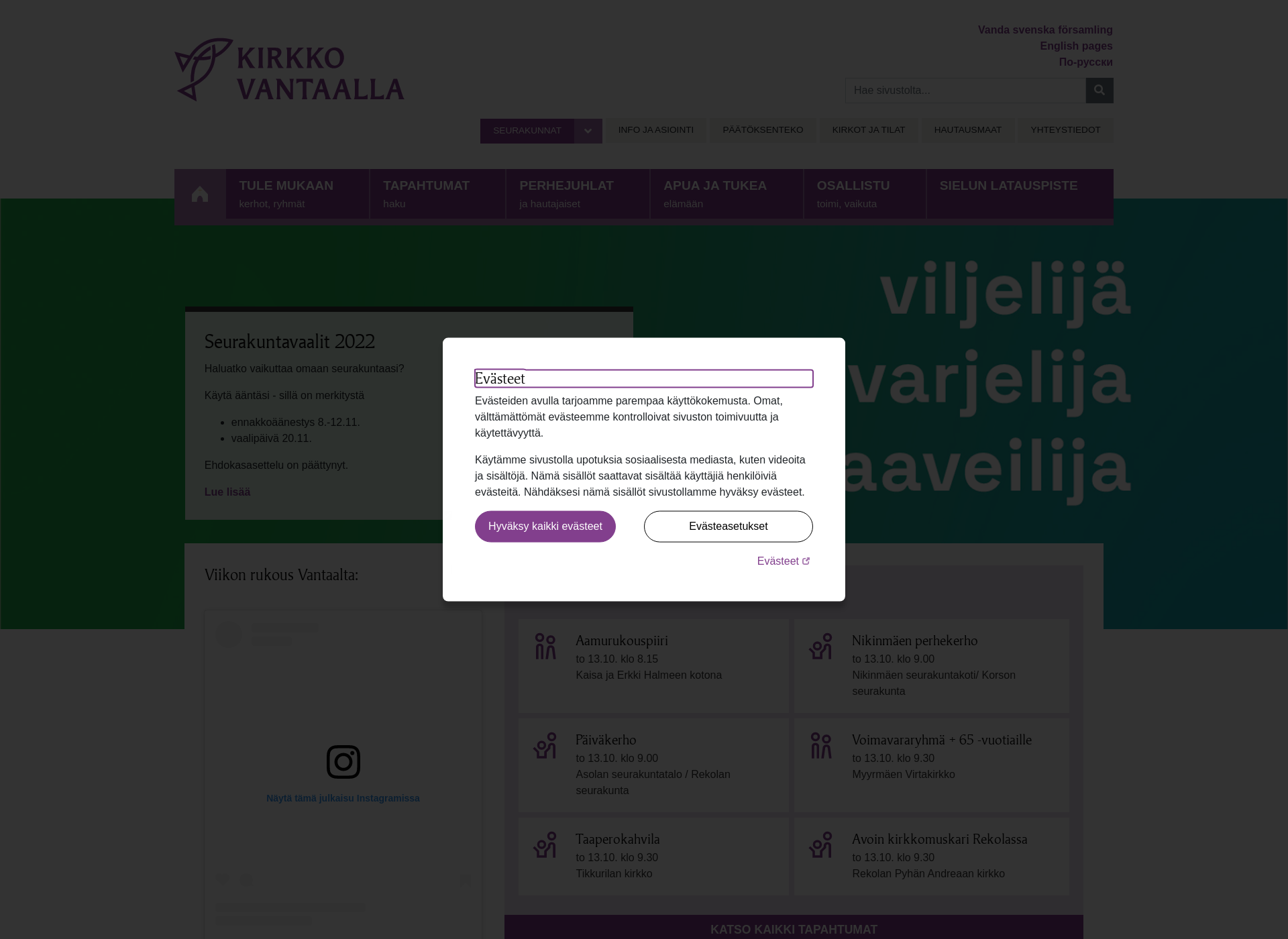 Screenshot for vantaanseurakunnat.fi