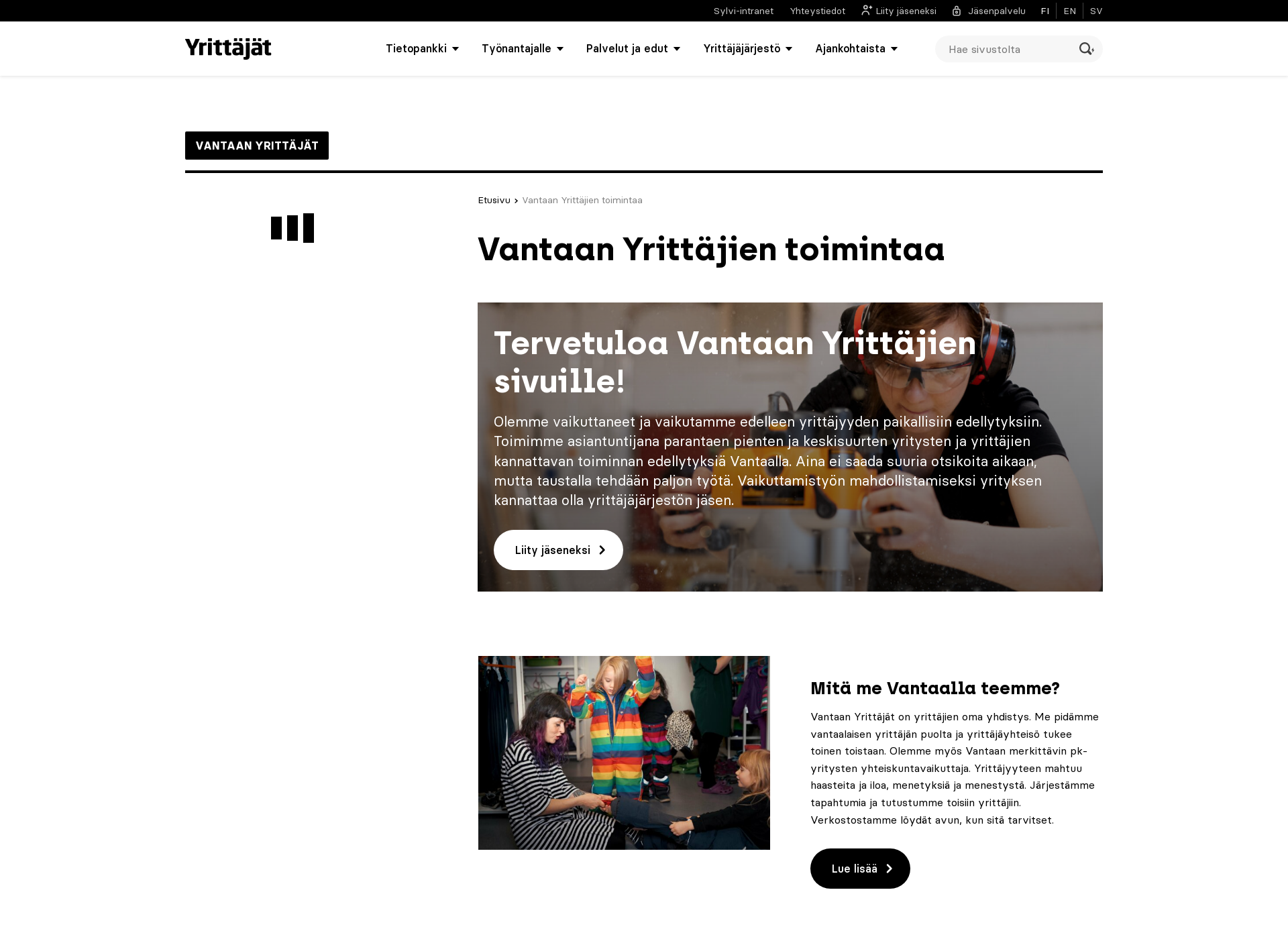 Screenshot for vantaanyrittajat.fi