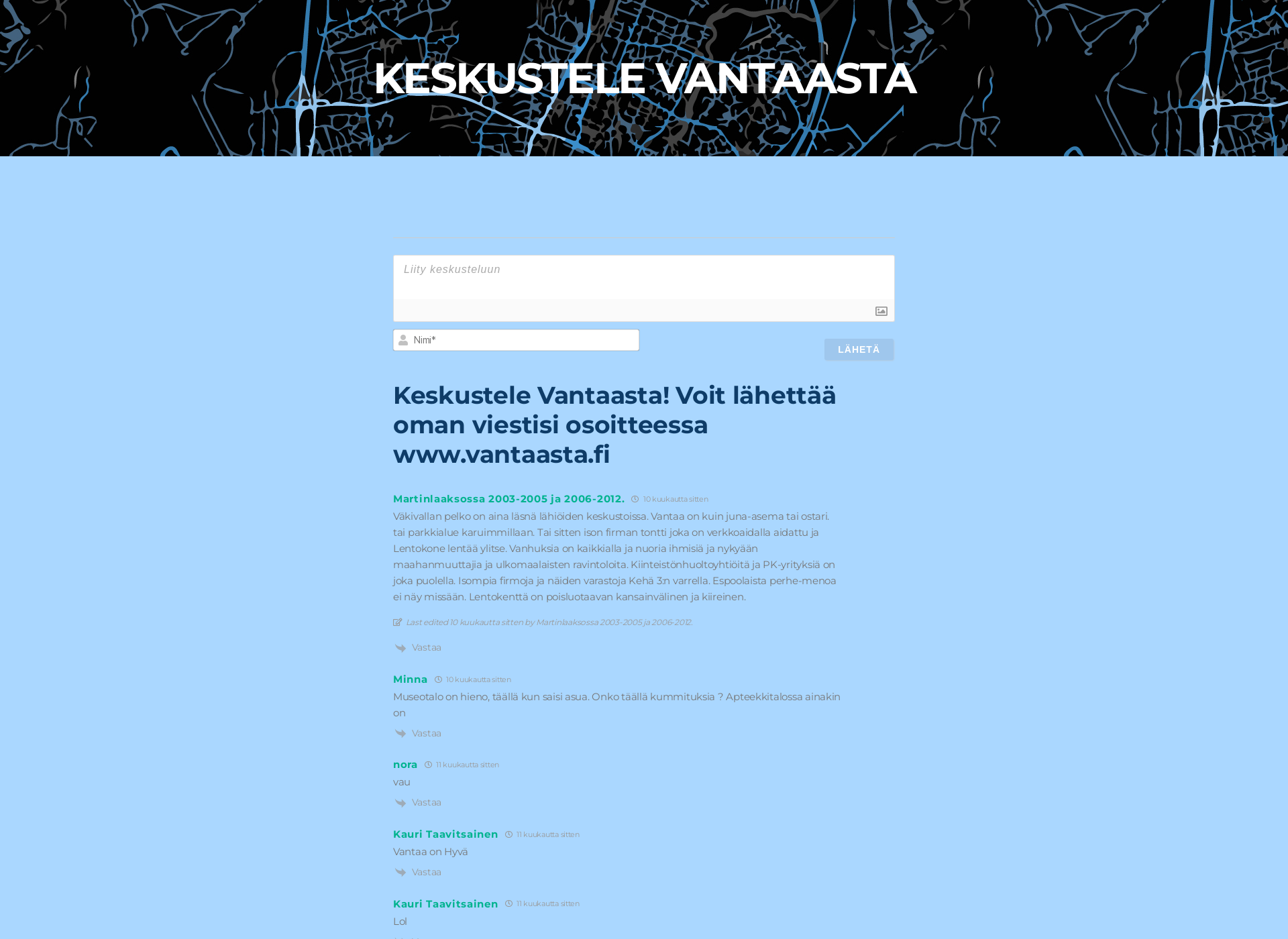 Skärmdump för vantaasta.fi