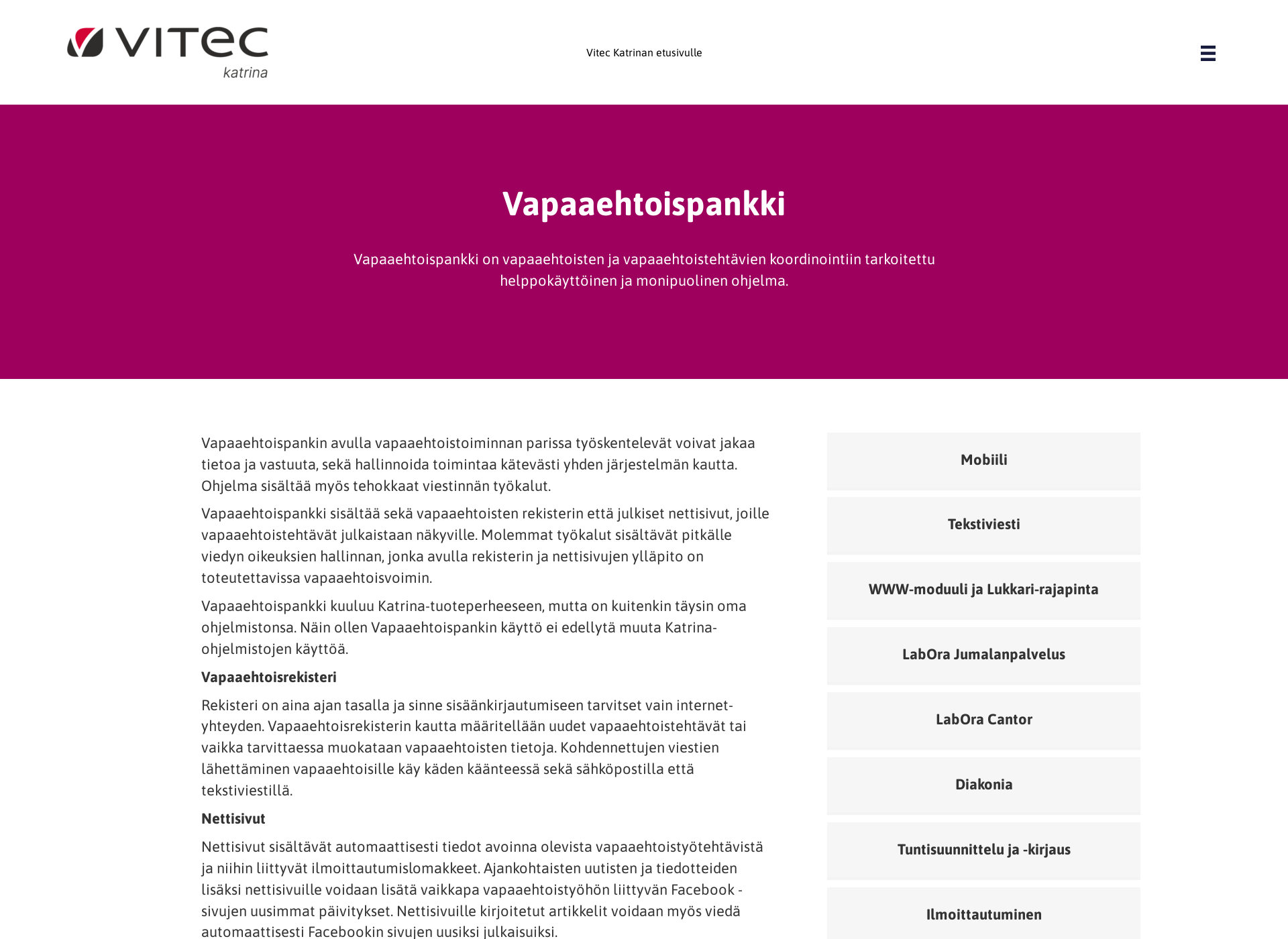 Skärmdump för vapaaehtoispankki.fi