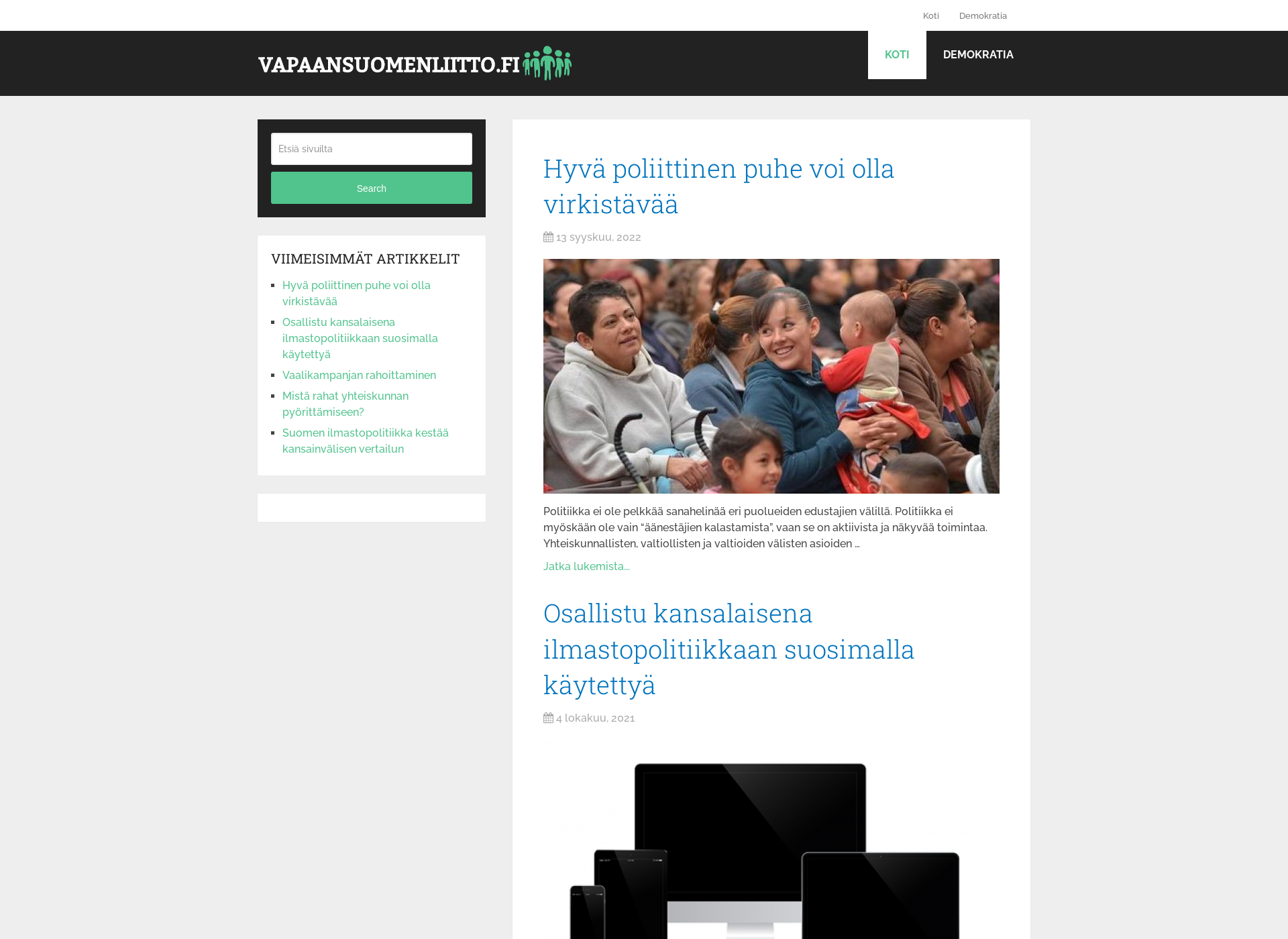 Screenshot for vapaansuomenliitto.fi