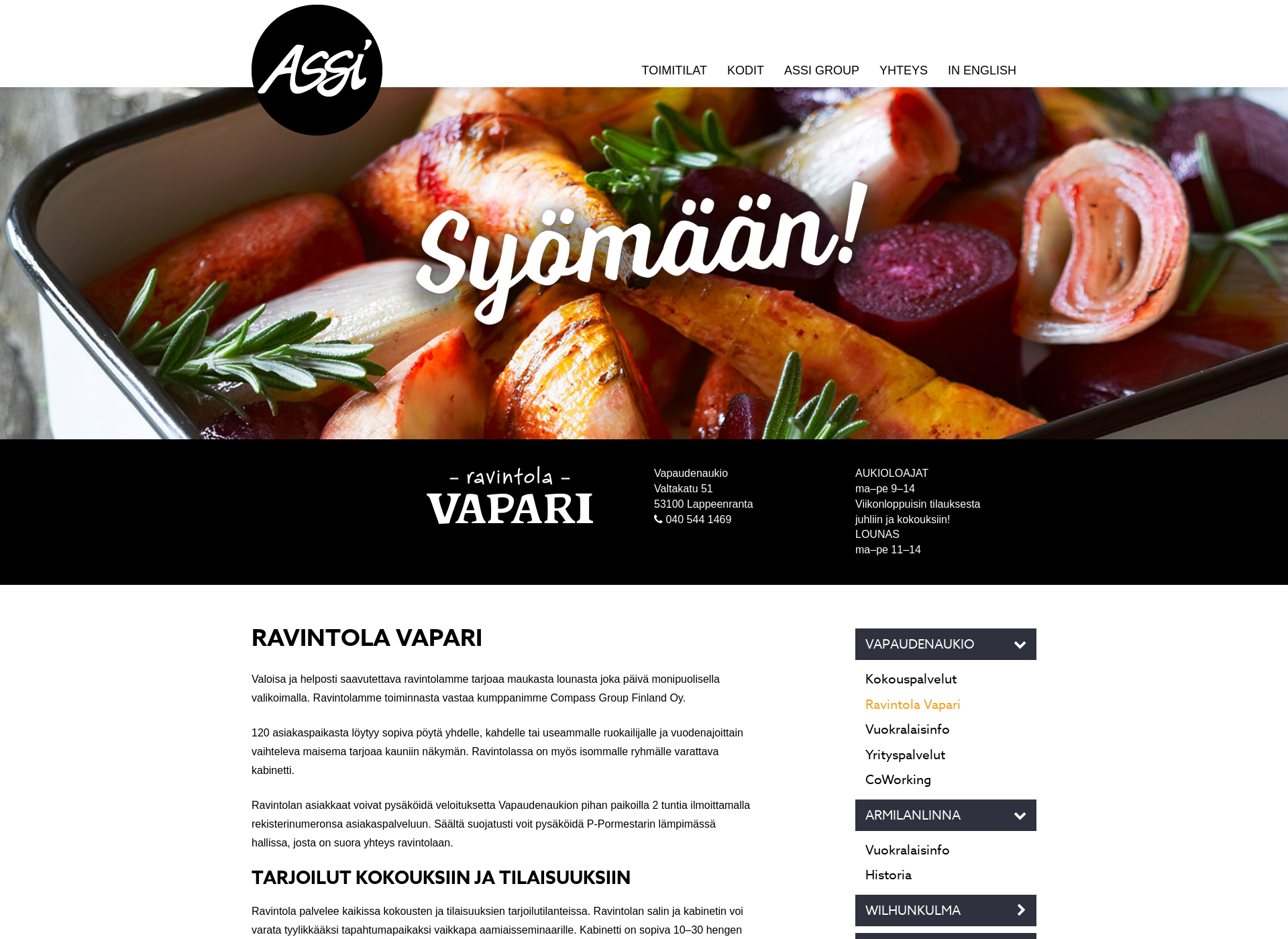 Näyttökuva vapariravintola.fi
