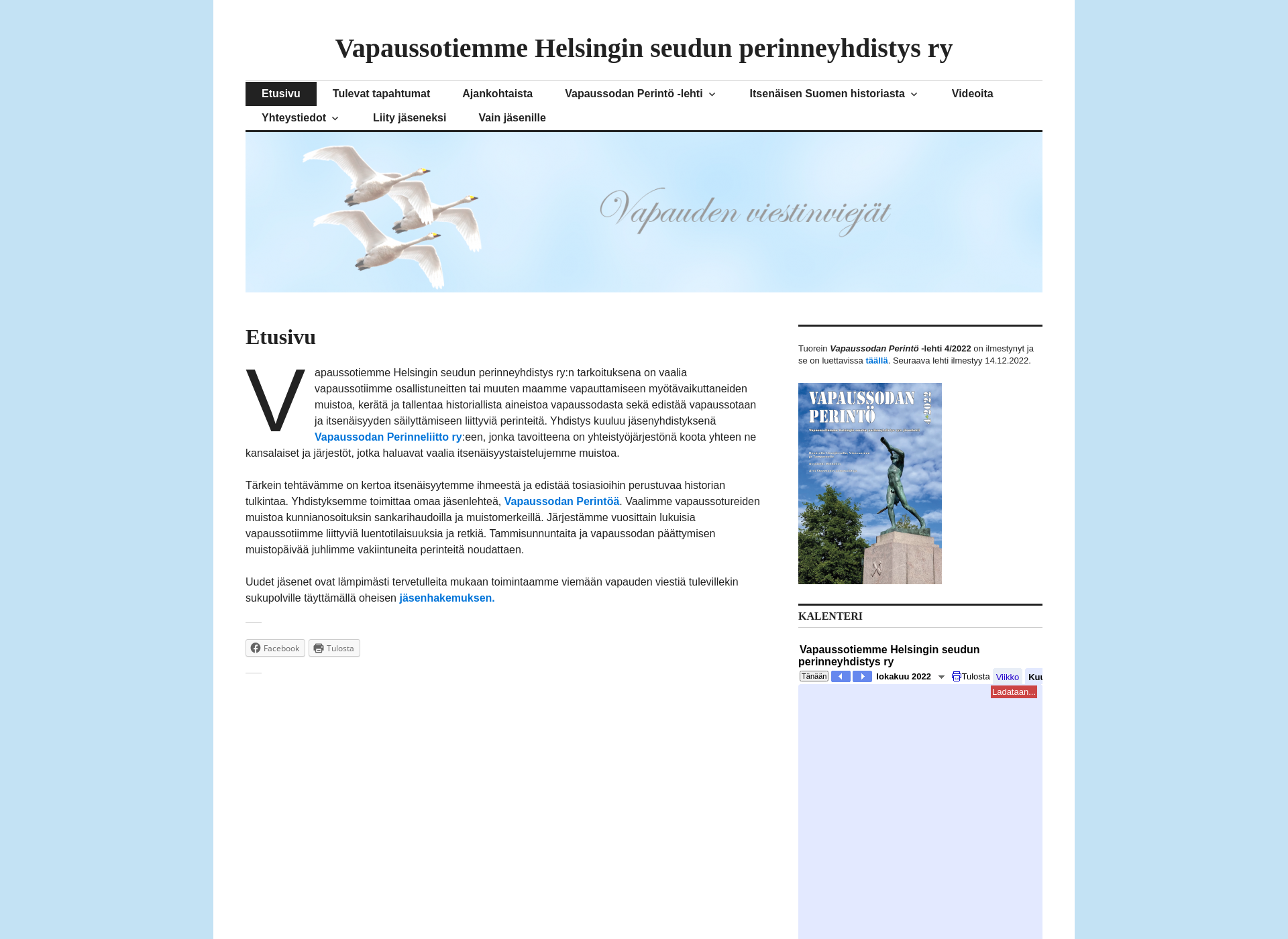 Screenshot for vapaussodanperintö.fi