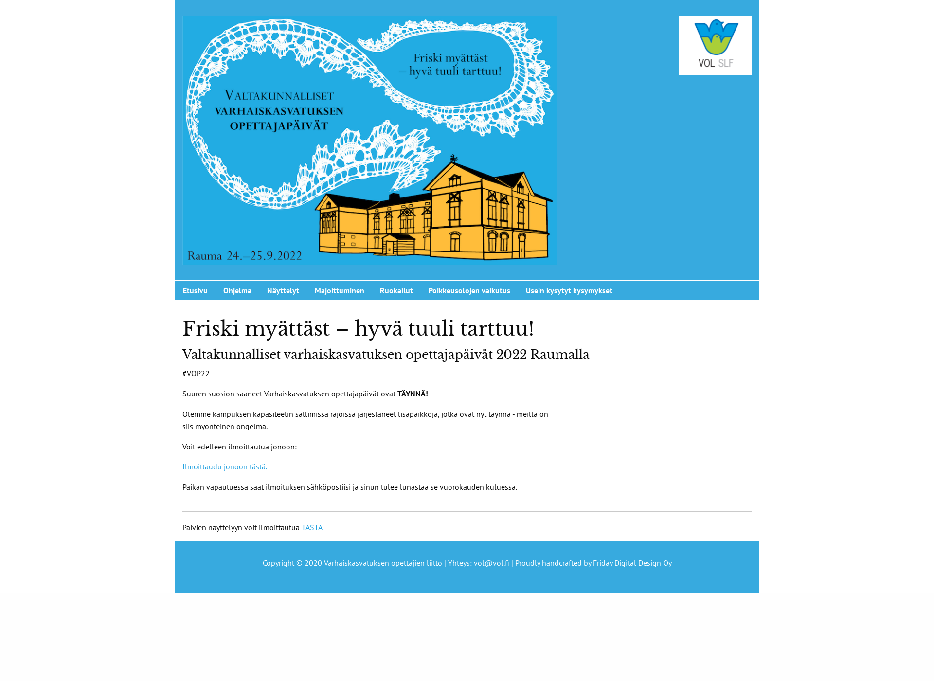 Skärmdump för varhaiskasvatuksenopettajapaivat.fi
