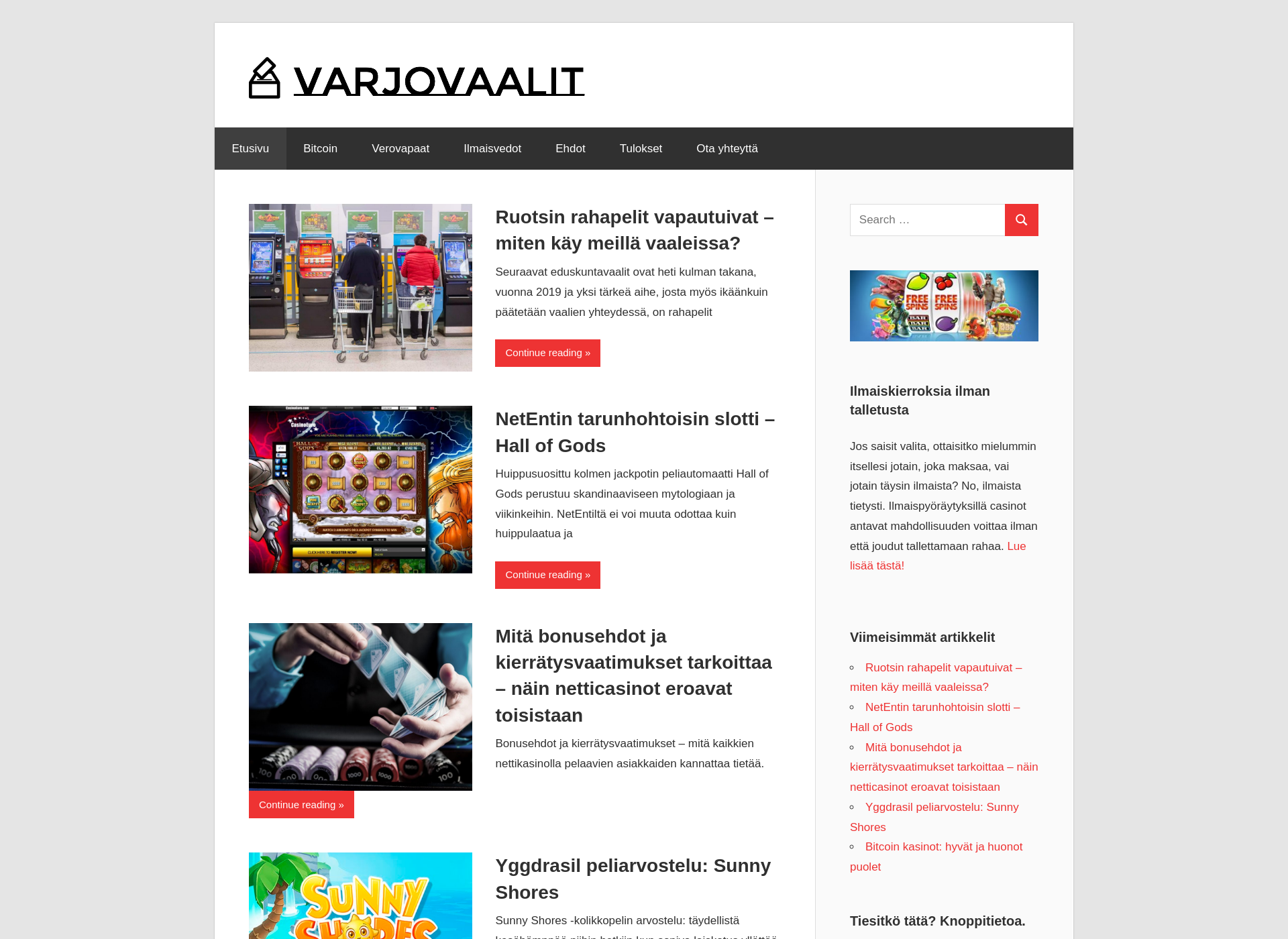 Skärmdump för varjovaalit.fi