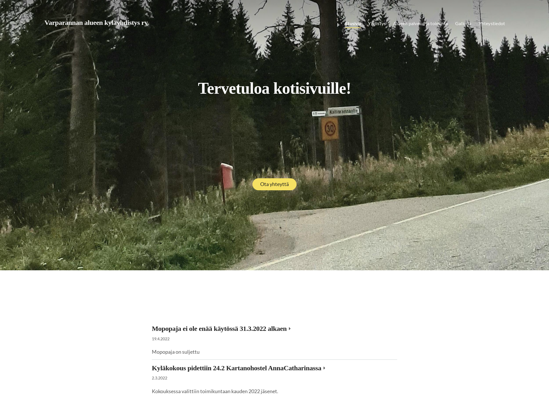Skärmdump för varparannanalueenkylayhdistys.fi