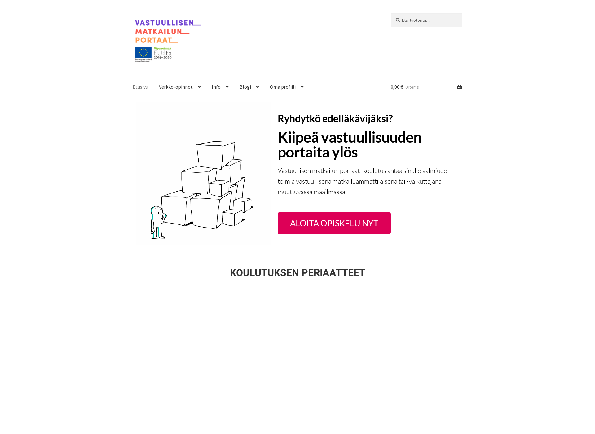 Skärmdump för vastuullisenmatkailunkoulutus.fi