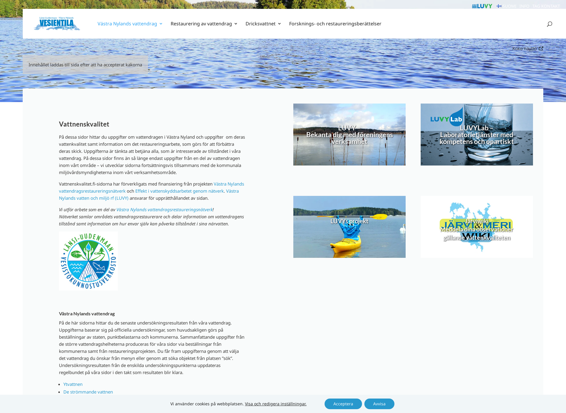 Skärmdump för vattnenskvalitet.fi