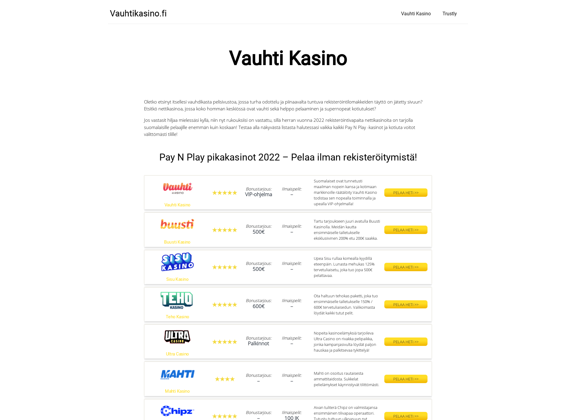 Skärmdump för vauhti-kasino.fi