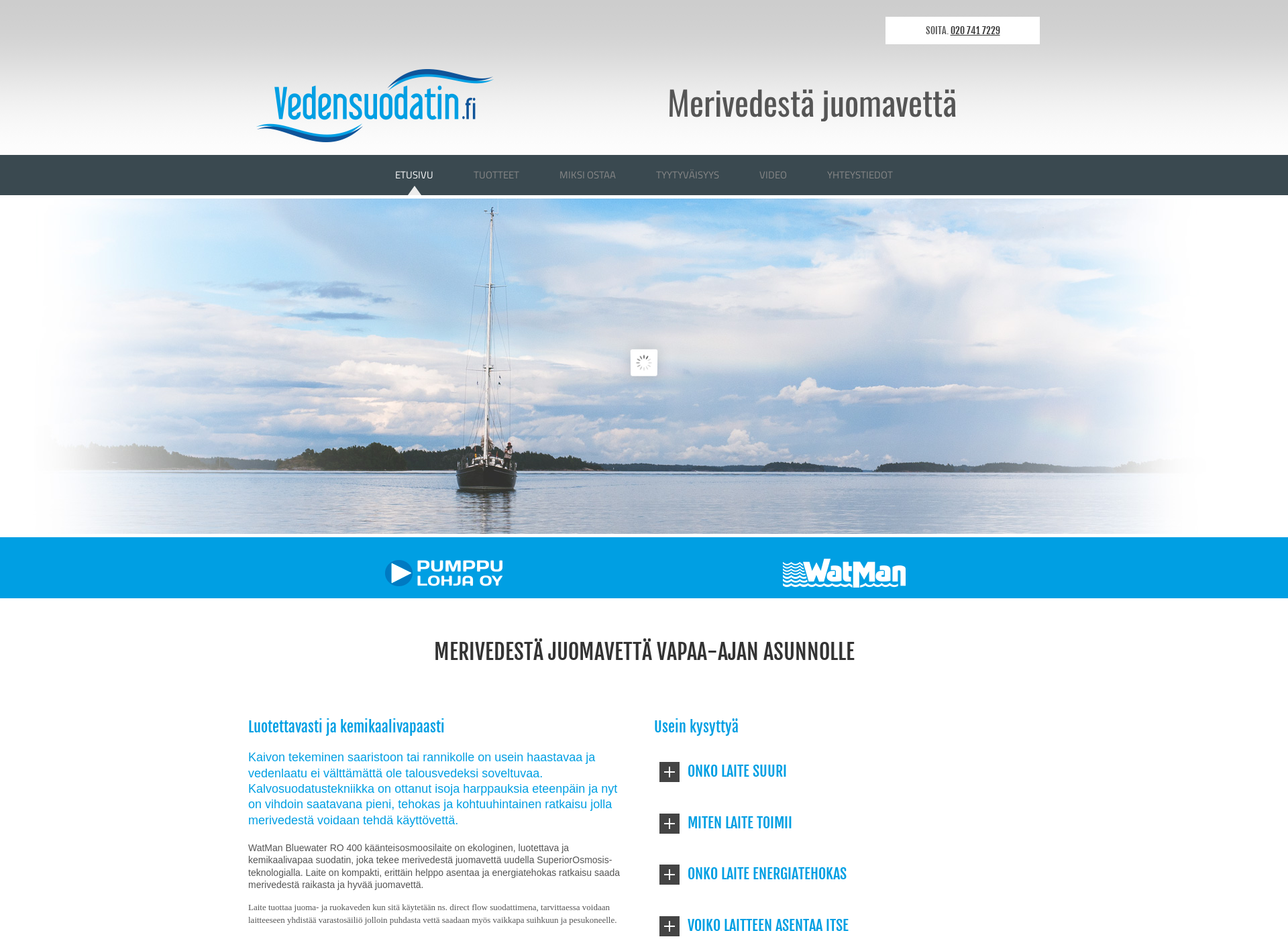 Skärmdump för vedensuodatin.fi