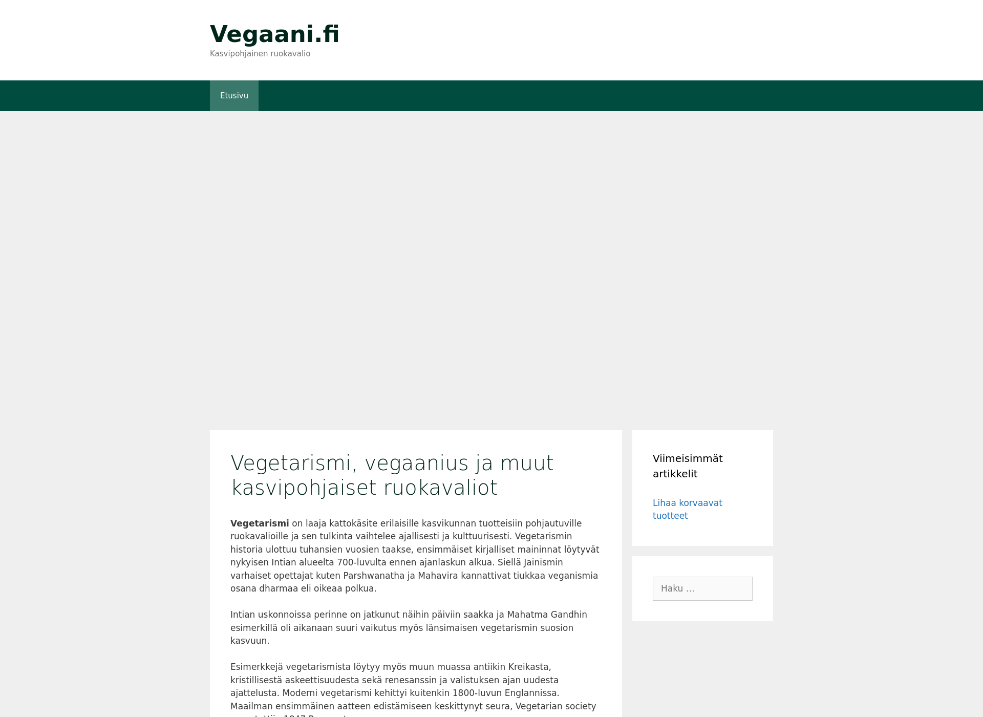 Skärmdump för vegaani.fi