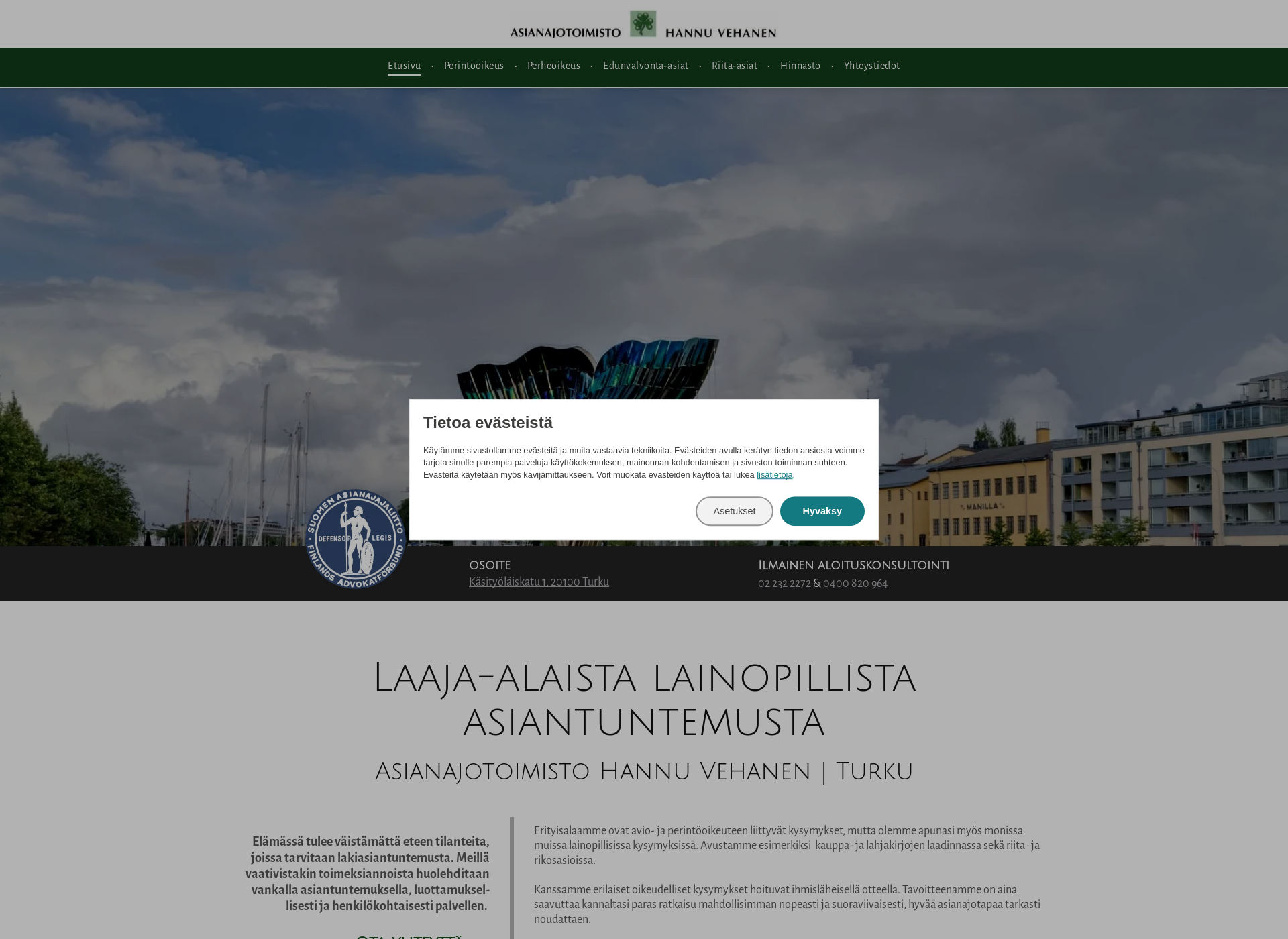 Skärmdump för vehanen.fi