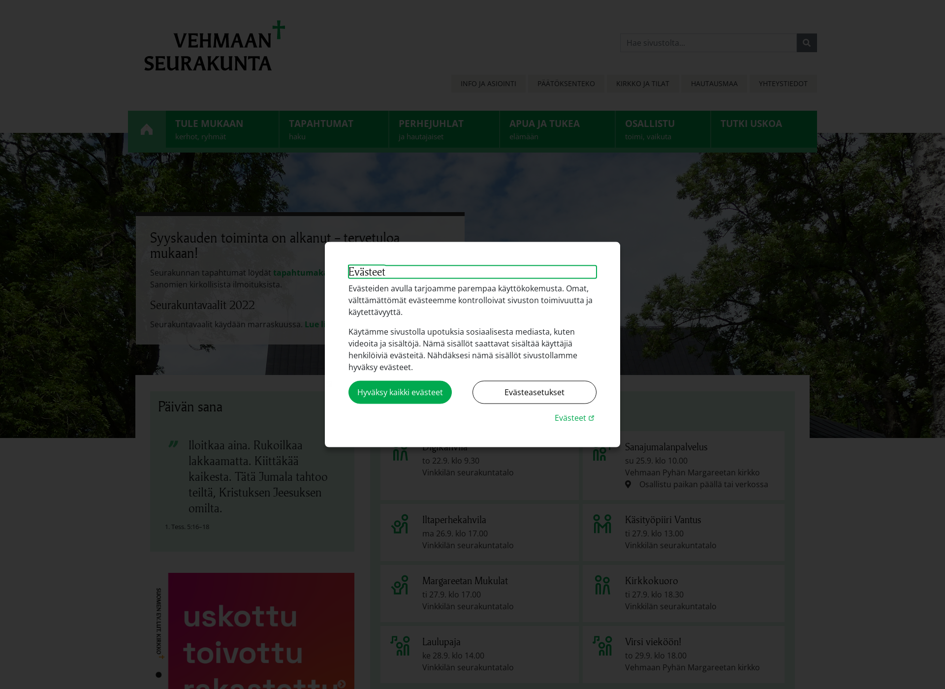 Screenshot for vehmaanseurakunta.fi