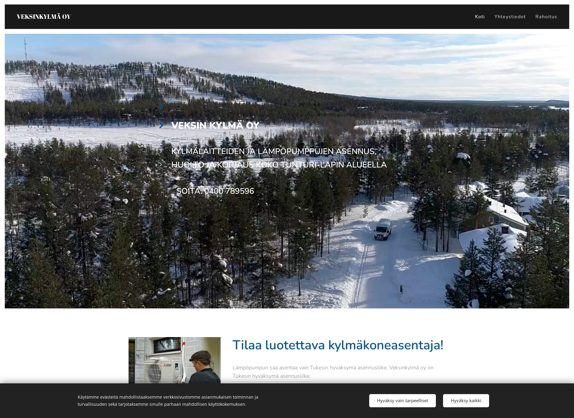 Skärmdump för veksinkylma.fi