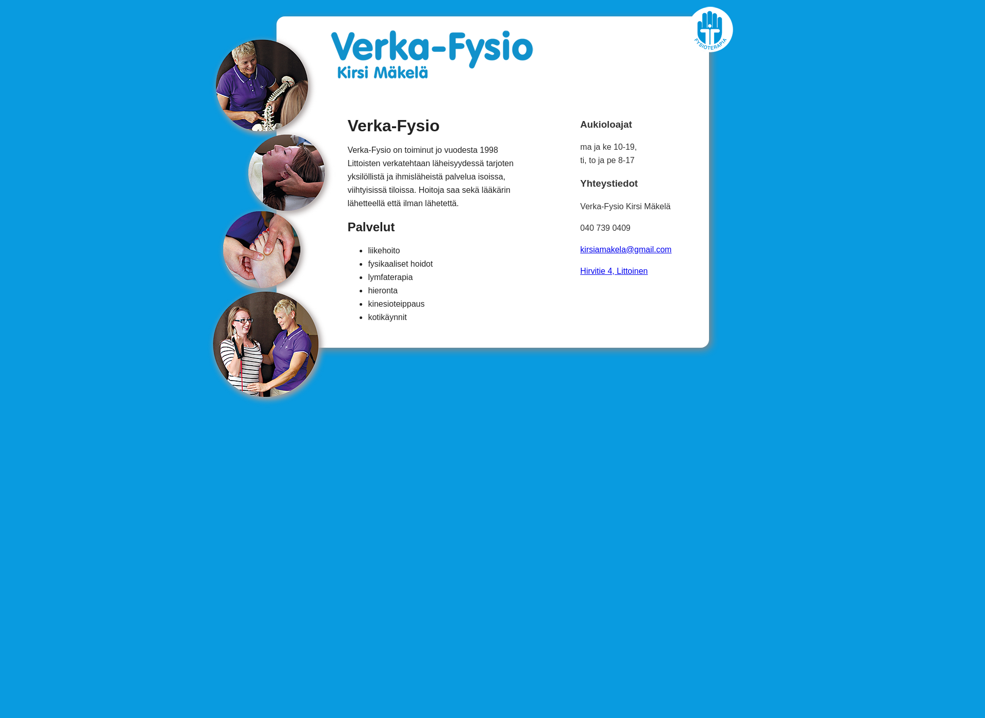 Skärmdump för verkafysio.fi