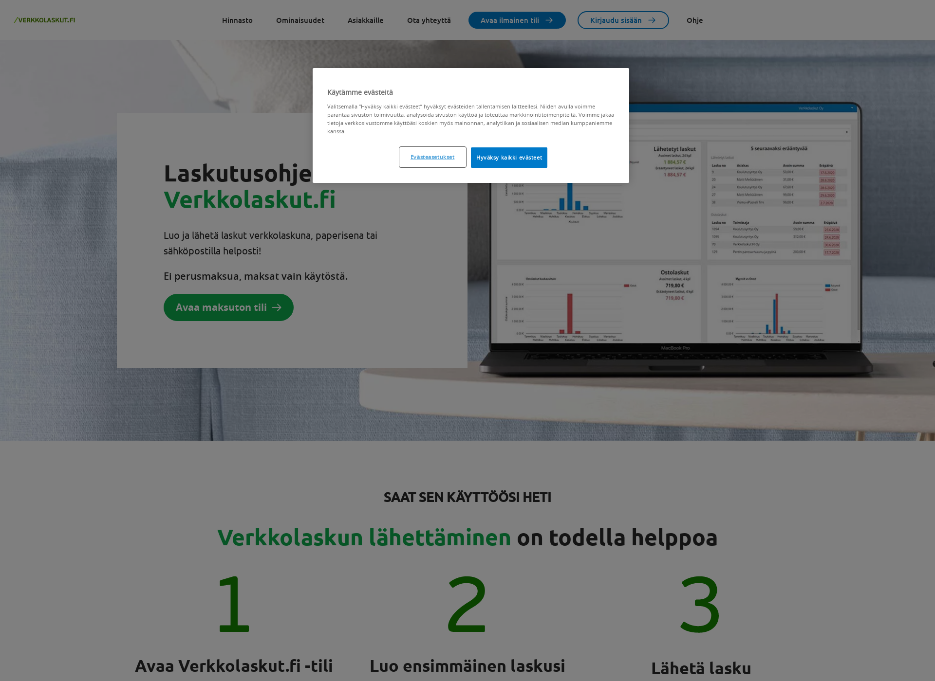 Skärmdump för verkkolaskut.fi