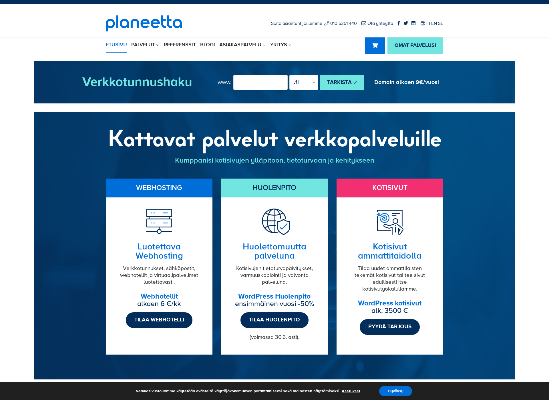 Skärmdump för verkkolasnaolo.fi