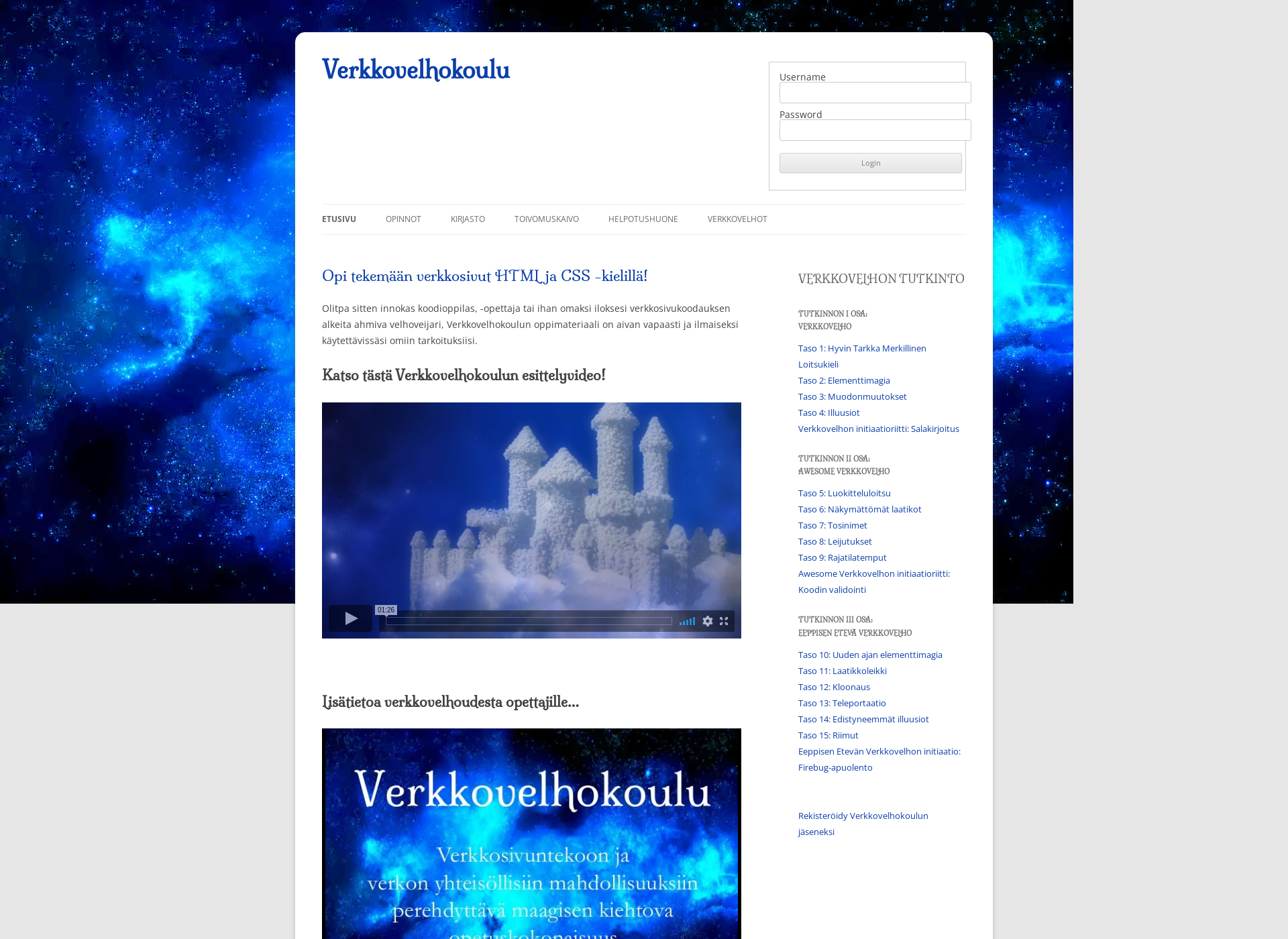 Skärmdump för verkkovelhokoulu.fi