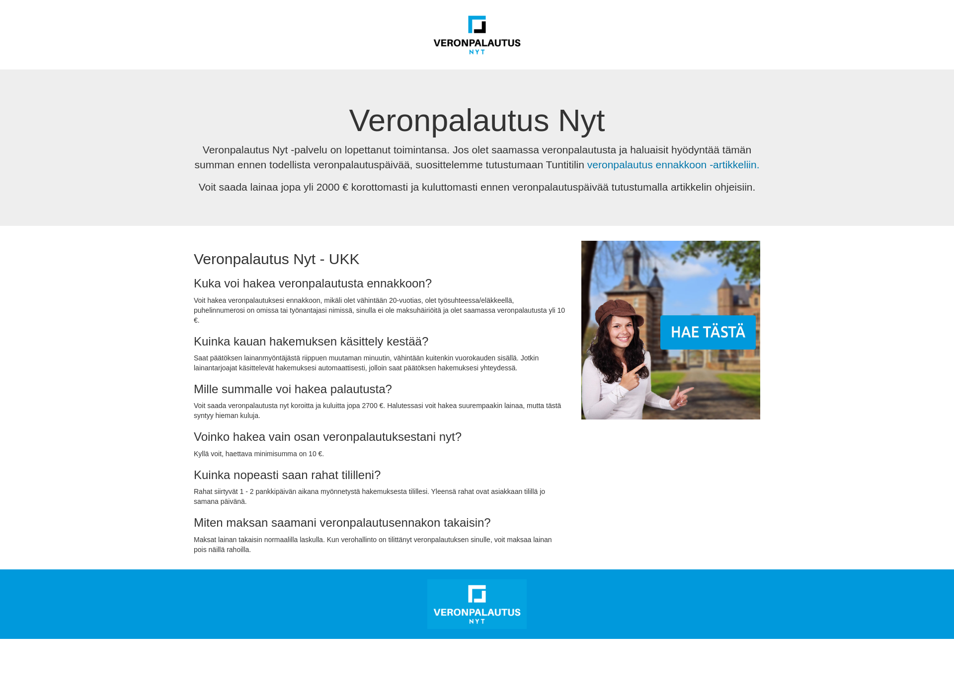 Skärmdump för veronpalautusnyt.fi