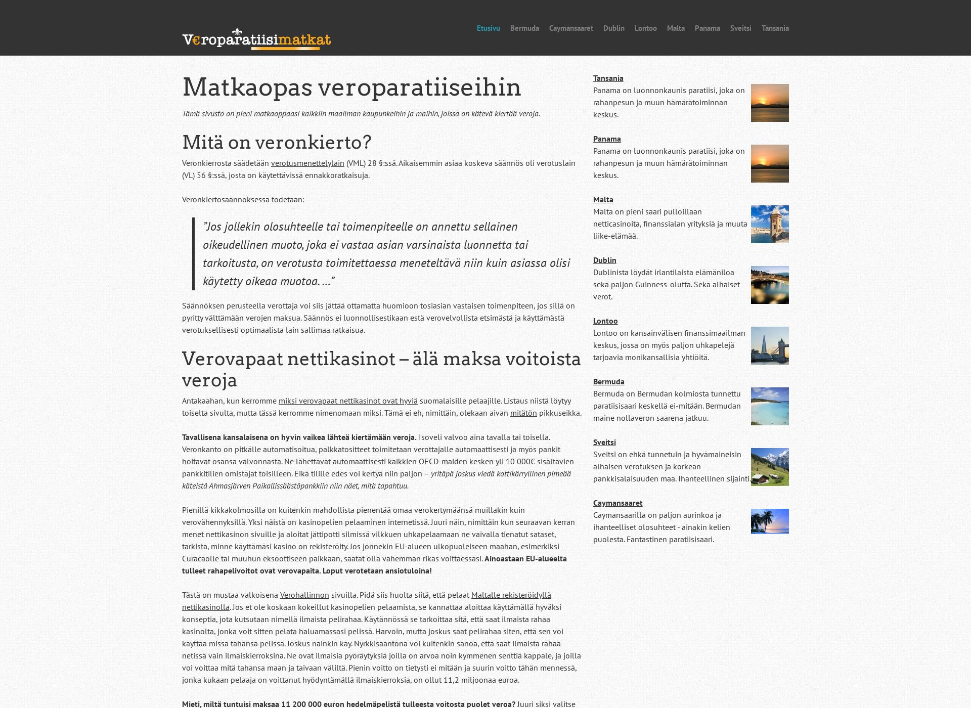 Skärmdump för veroparatiisimatkat.fi
