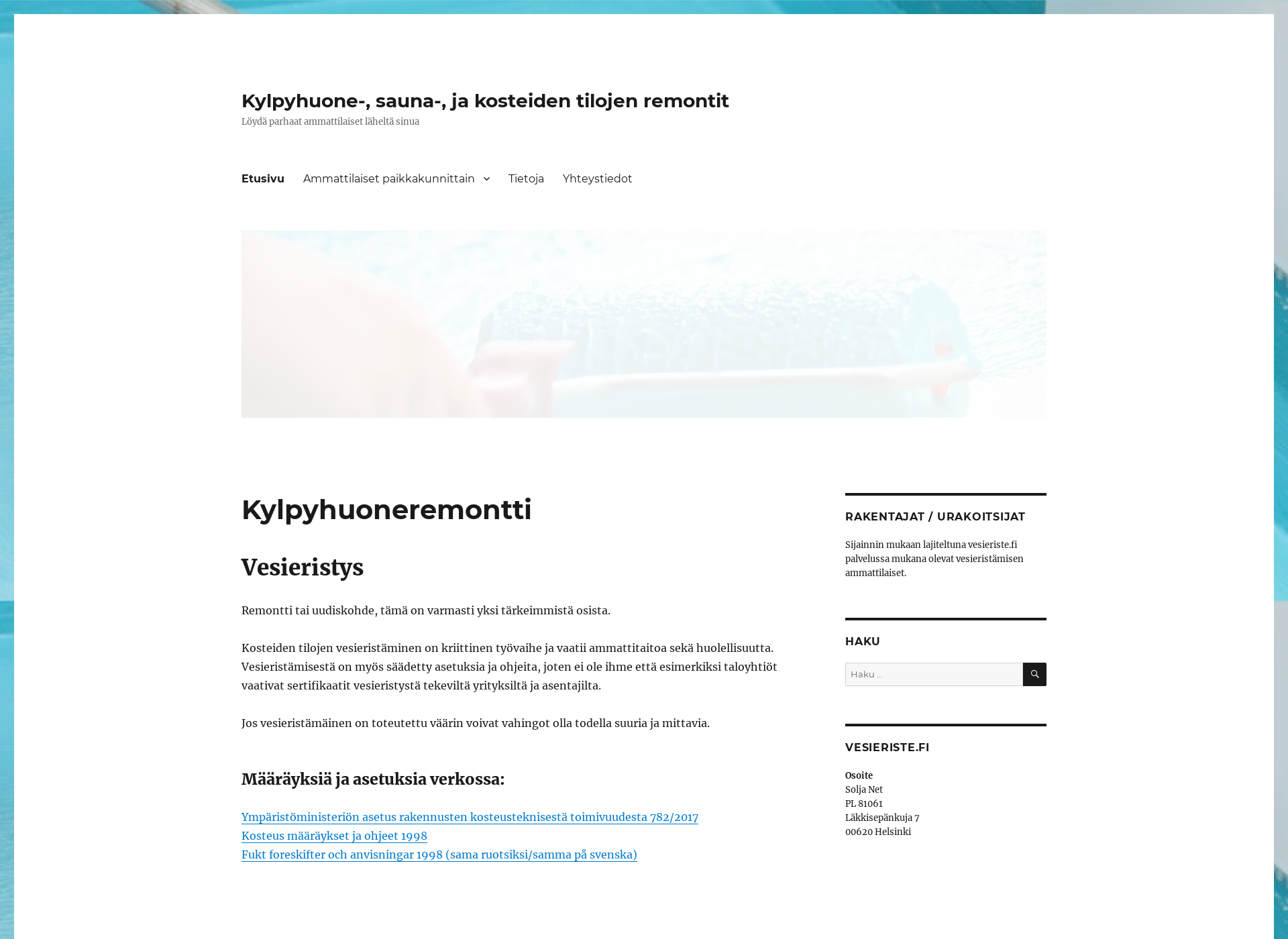 Skärmdump för vesieriste.fi