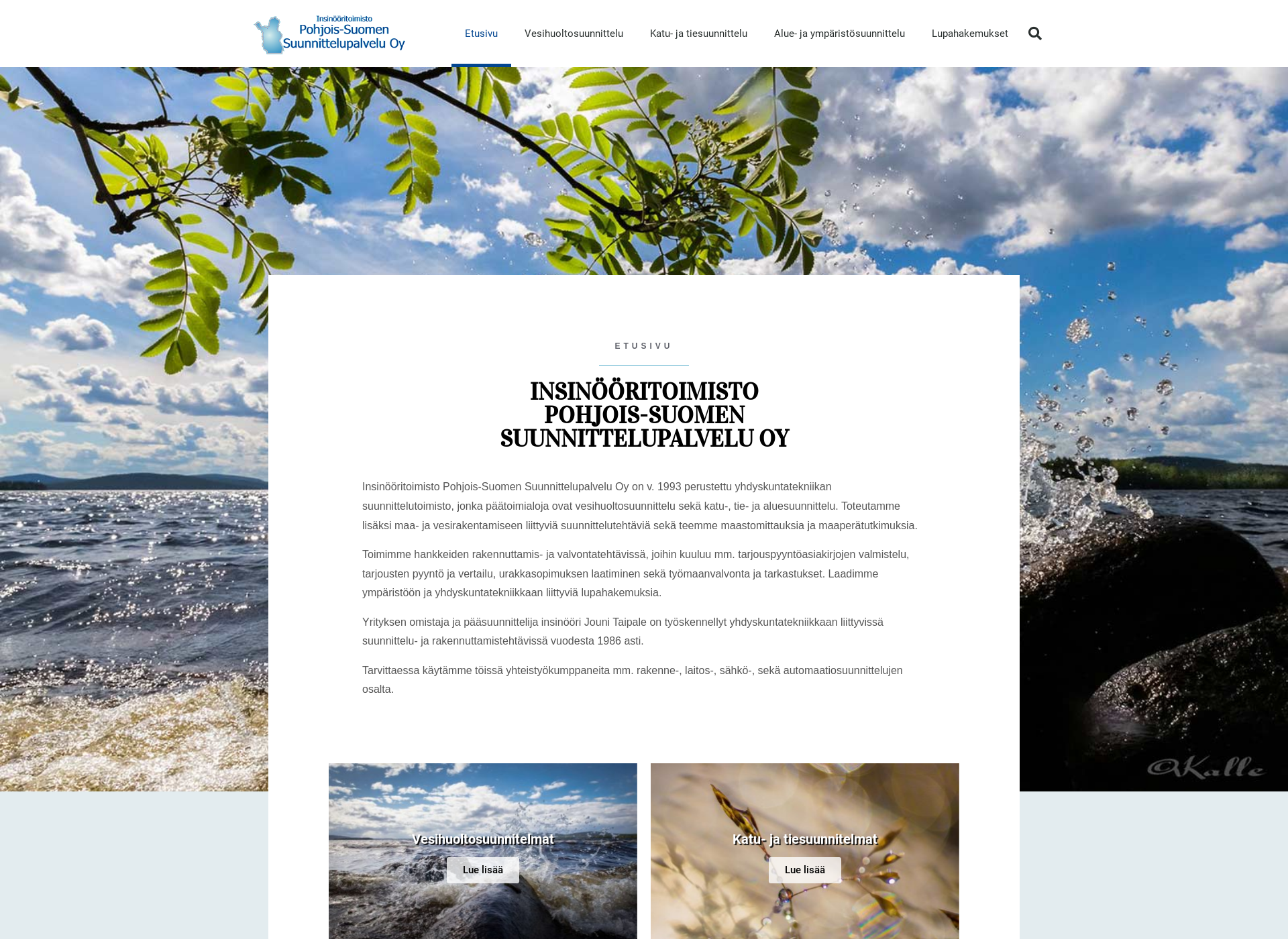 Skärmdump för vesihuoltosuunnittelu.fi