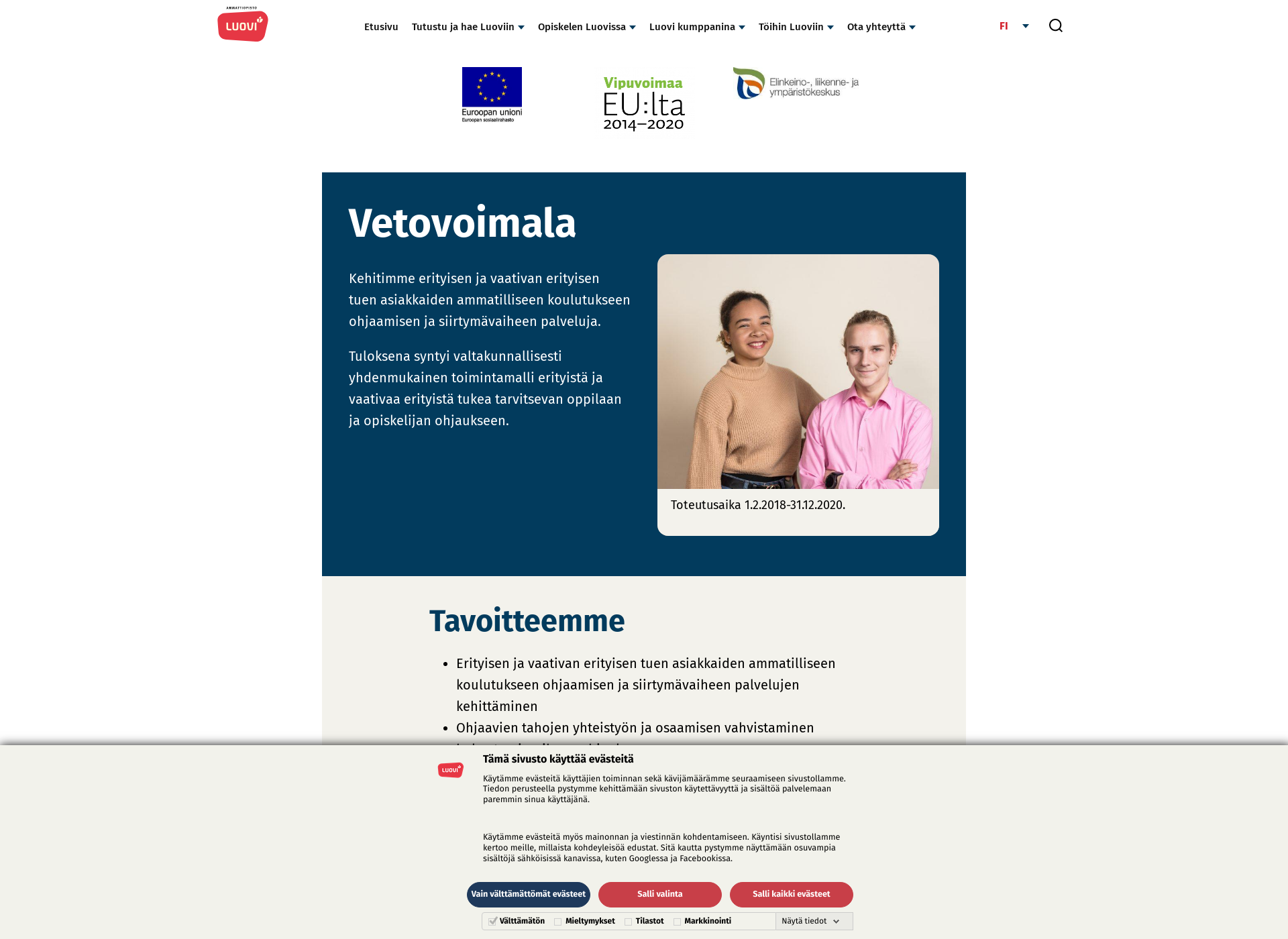 Skärmdump för vetovoimala.fi