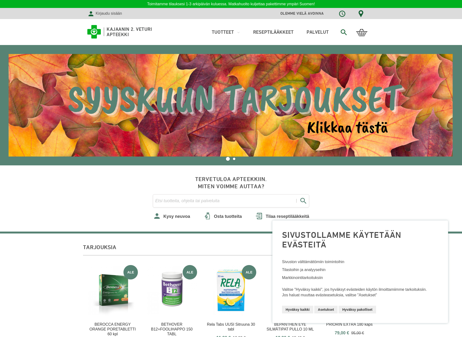 Skärmdump för veturiapteekki.fi