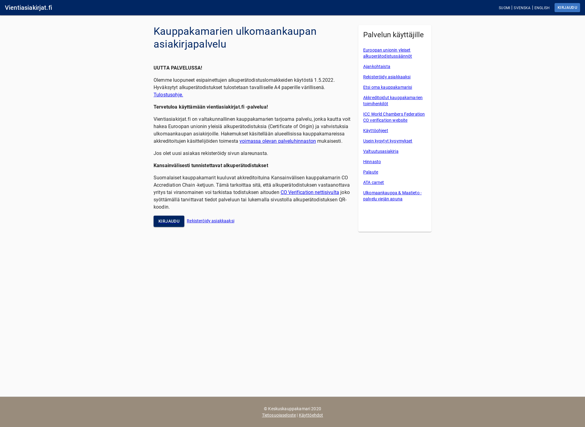 Skärmdump för vientiasiakirjat.fi