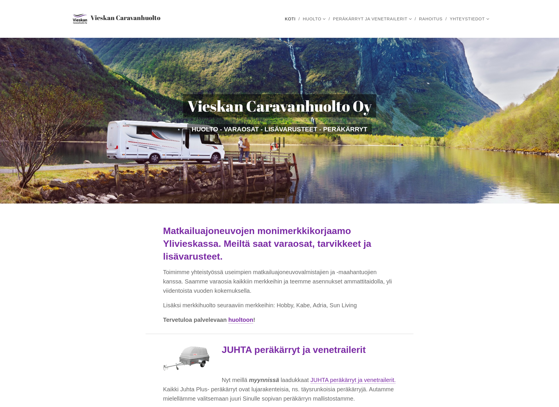 Skärmdump för vieskancaravanhuolto.fi