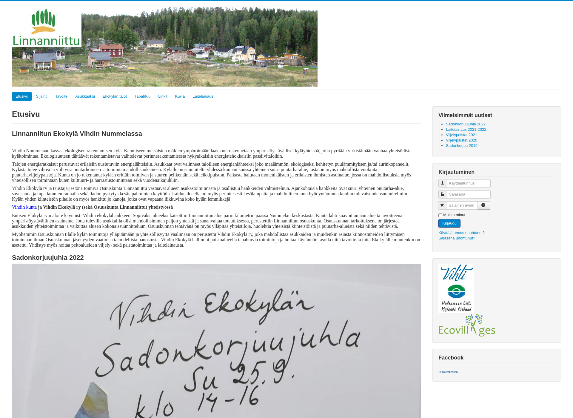Skärmdump för vihdinekokyla.fi