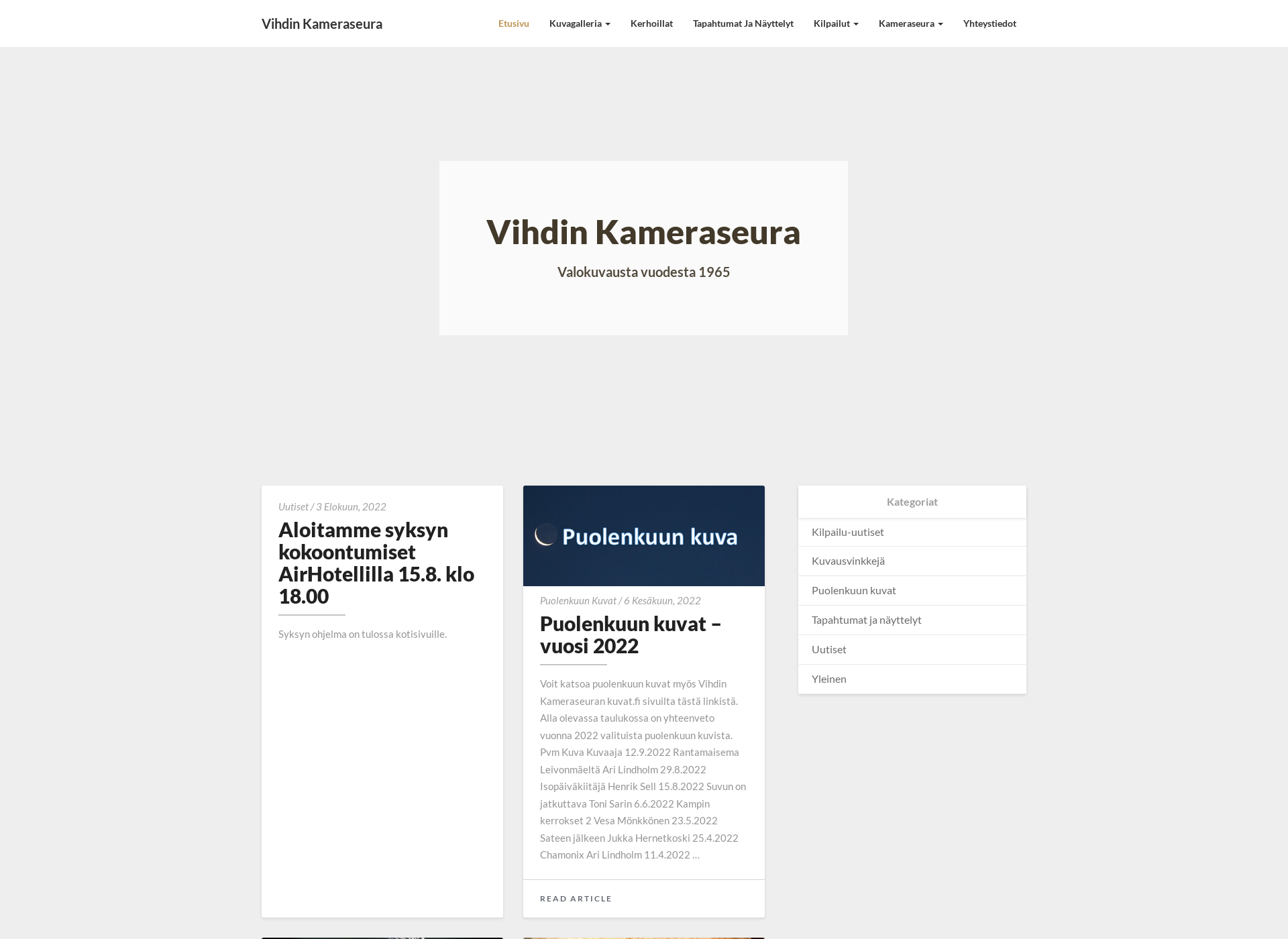 Skärmdump för vihdinkameraseura.fi