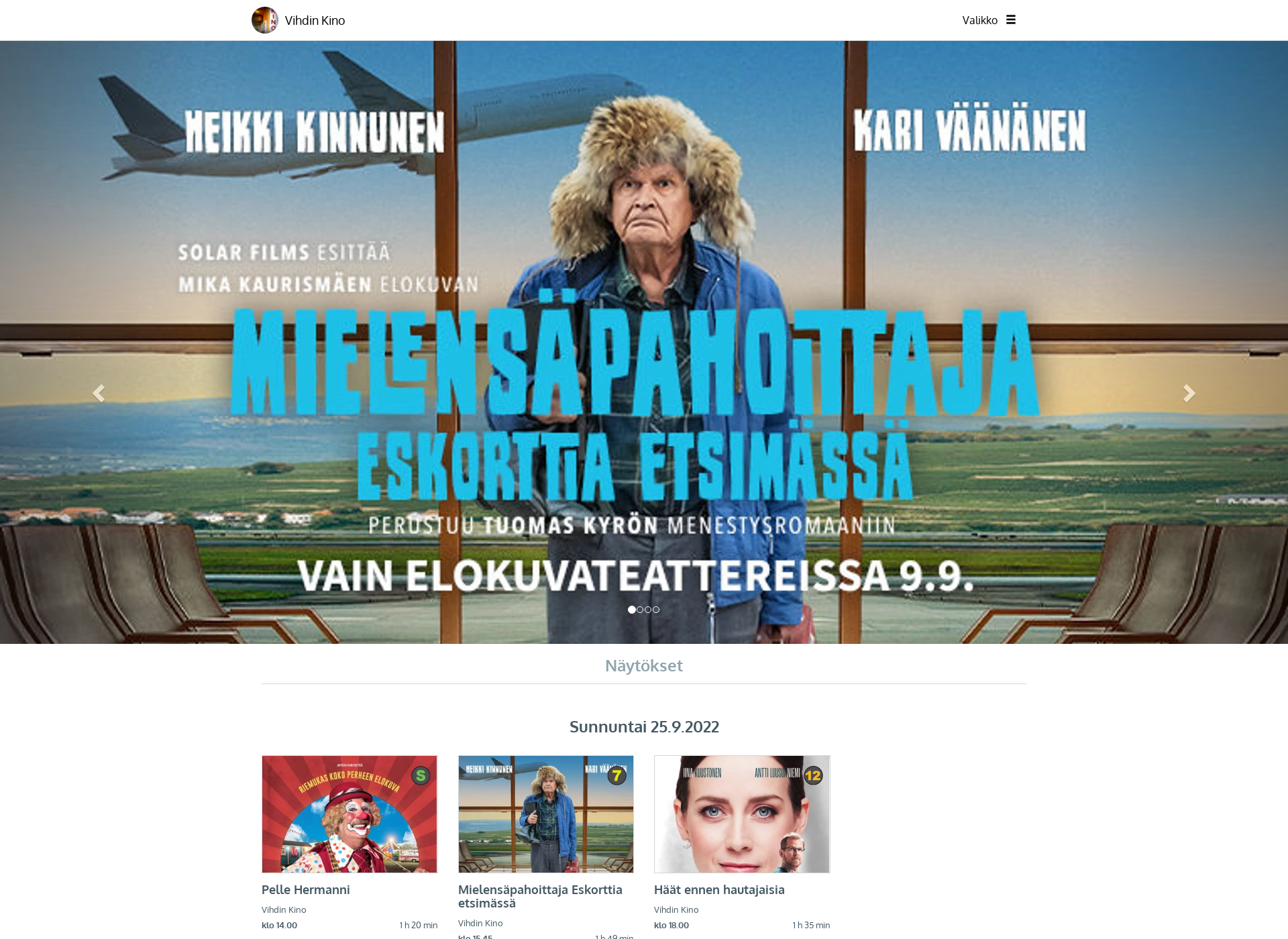 Skärmdump för vihdinkino.fi