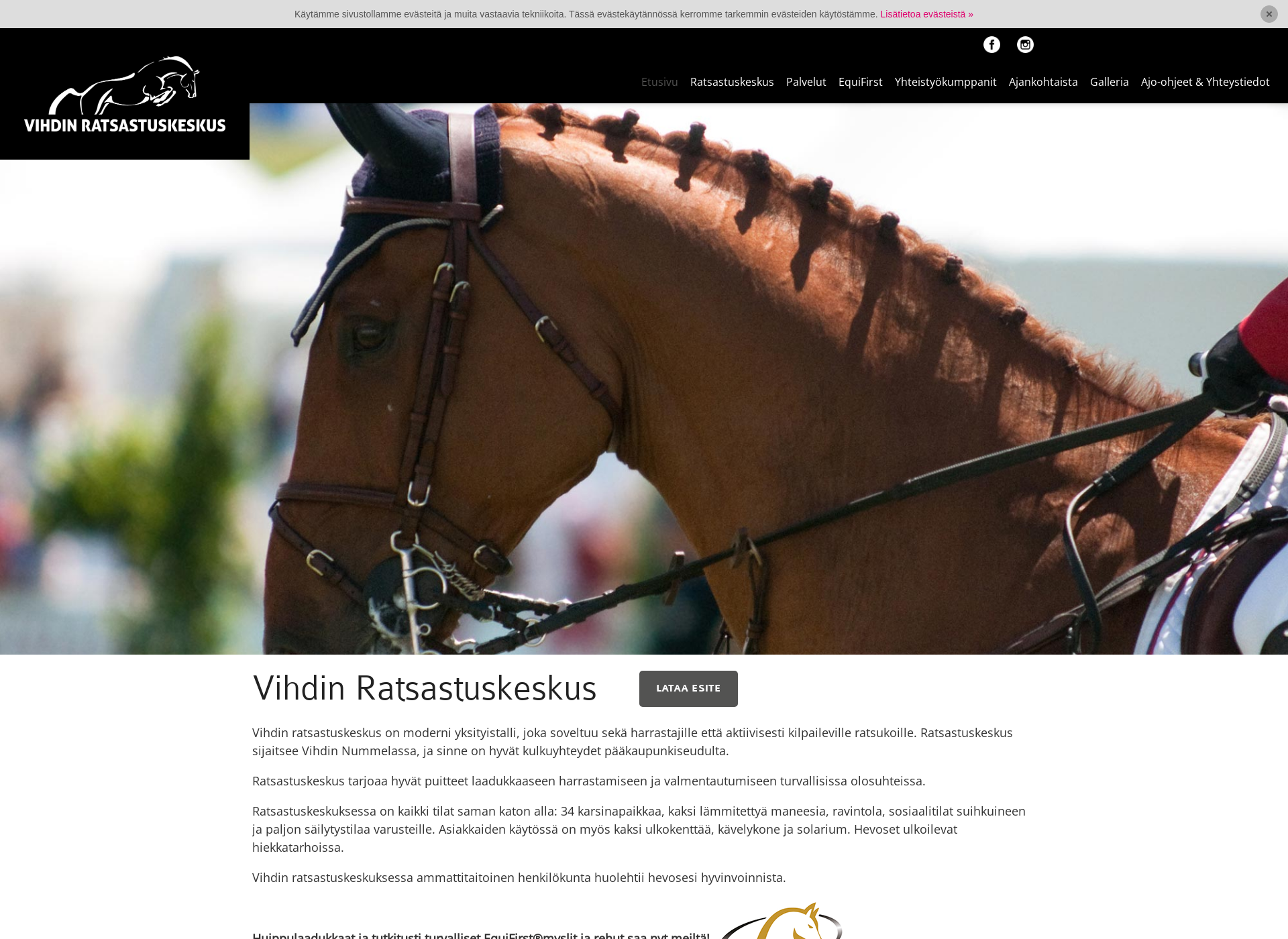 Skärmdump för vihdinratsastuskeskus.fi