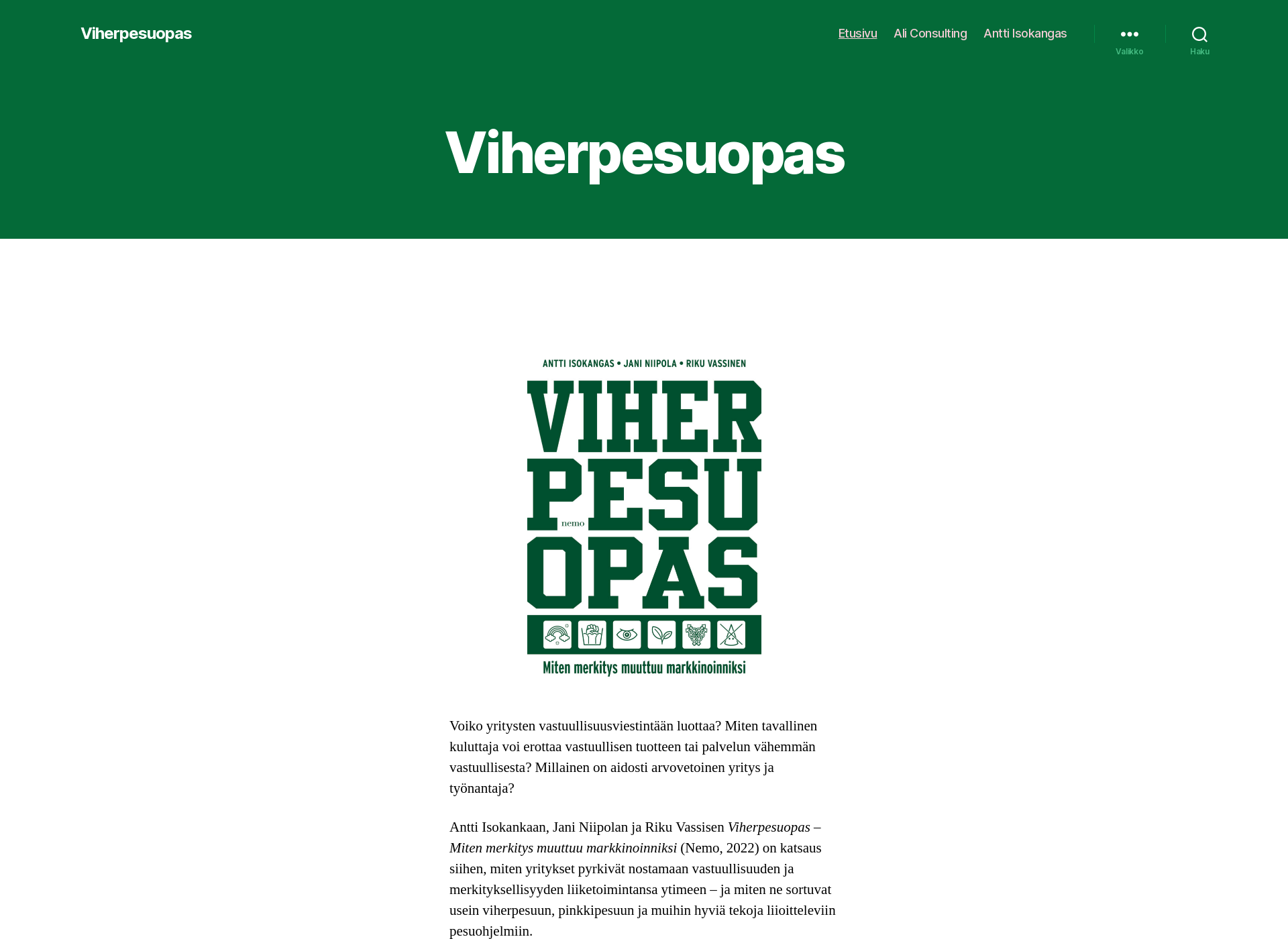 Skärmdump för viherpesuopas.fi