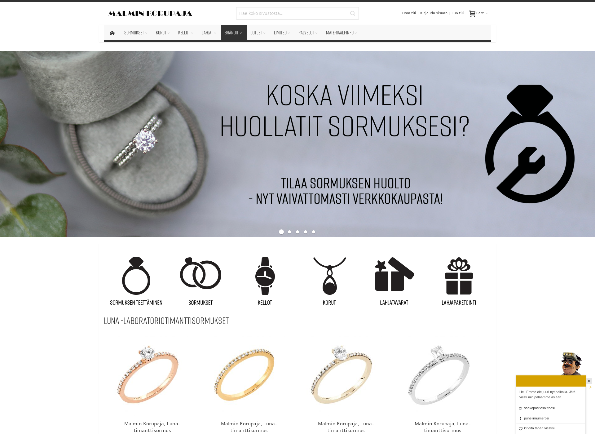 Skärmdump för vihkisormuskauppa.fi