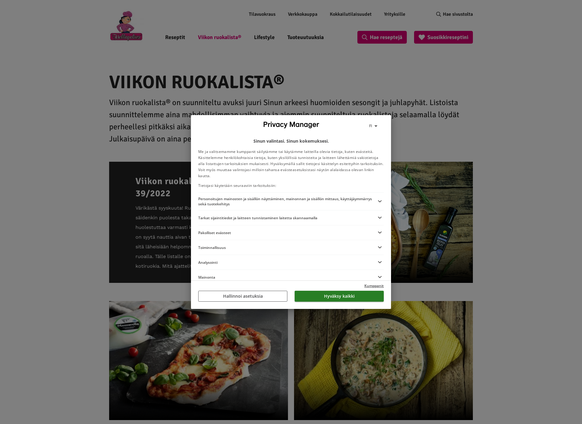 Screenshot for viikonruokalista.fi