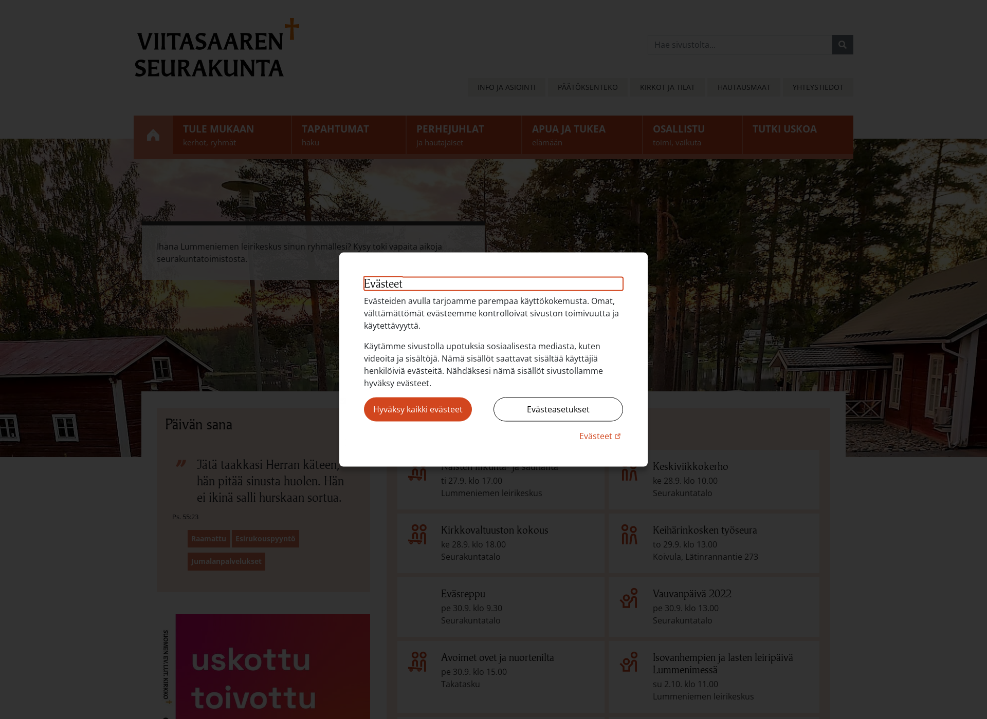 Skärmdump för viitasaarenseurakunta.fi