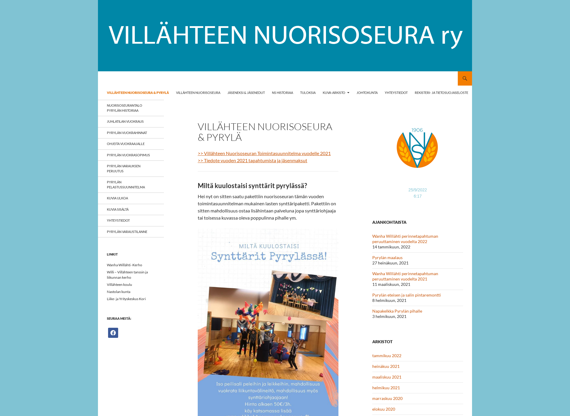 Skärmdump för villahteennuorisoseura.fi