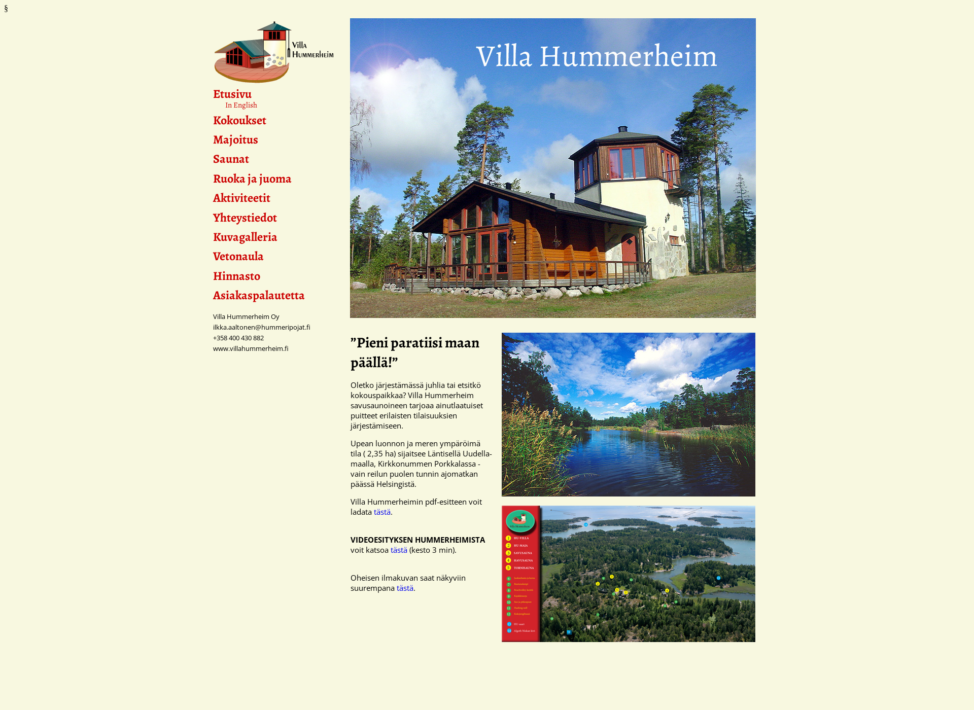 Skärmdump för villahummerheim.fi
