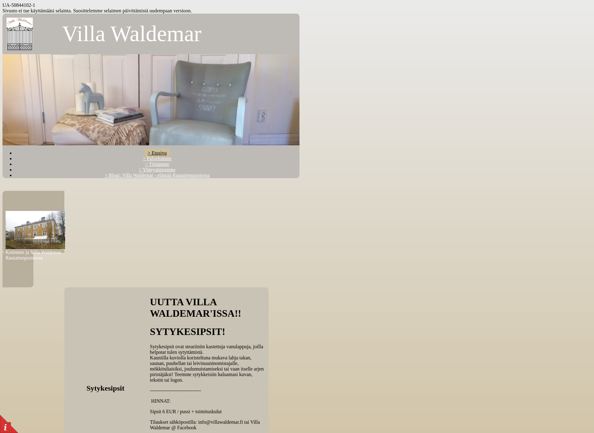 Skärmdump för villawaldemar.fi