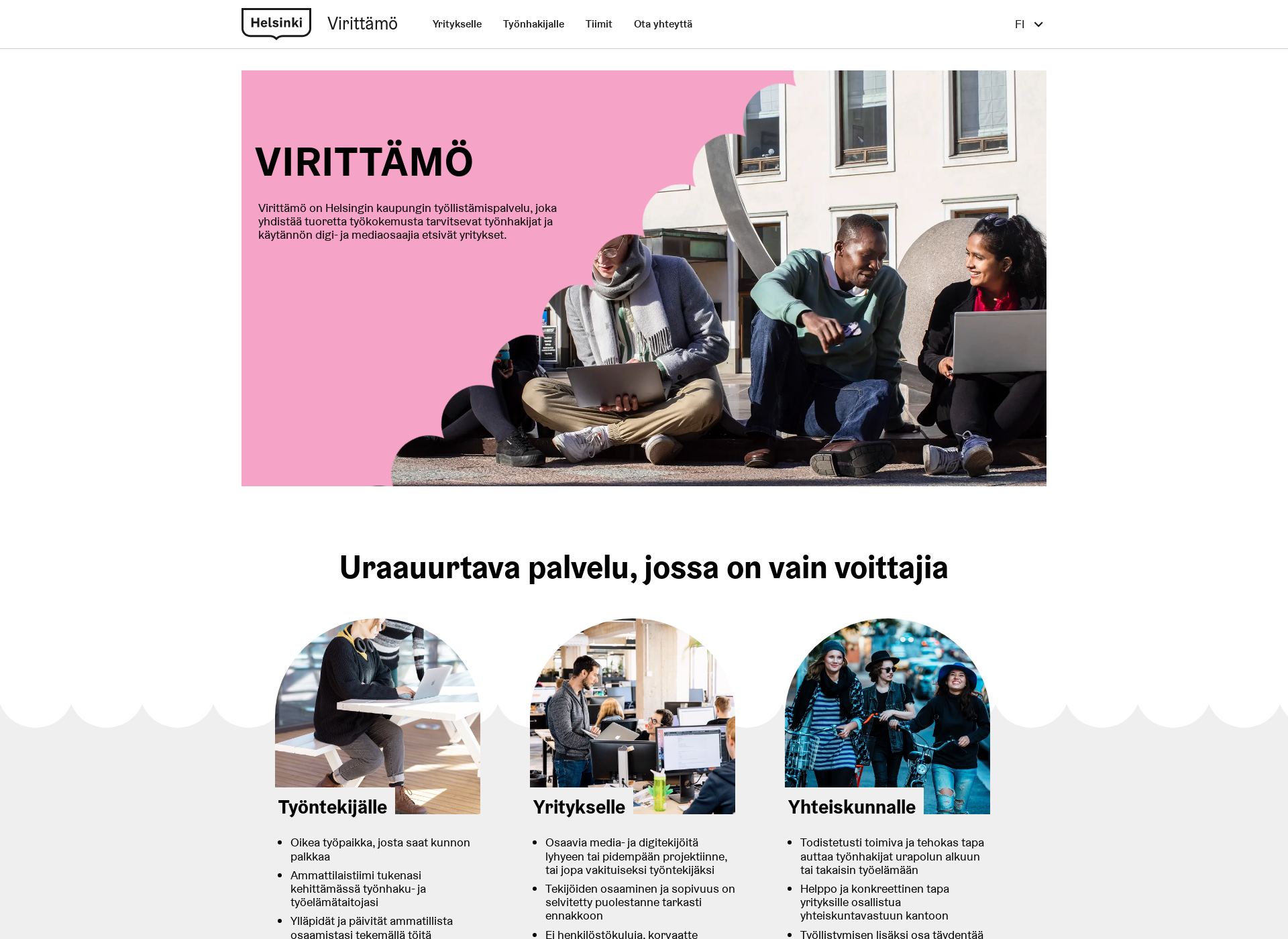 Skärmdump för virittamohelsinki.fi