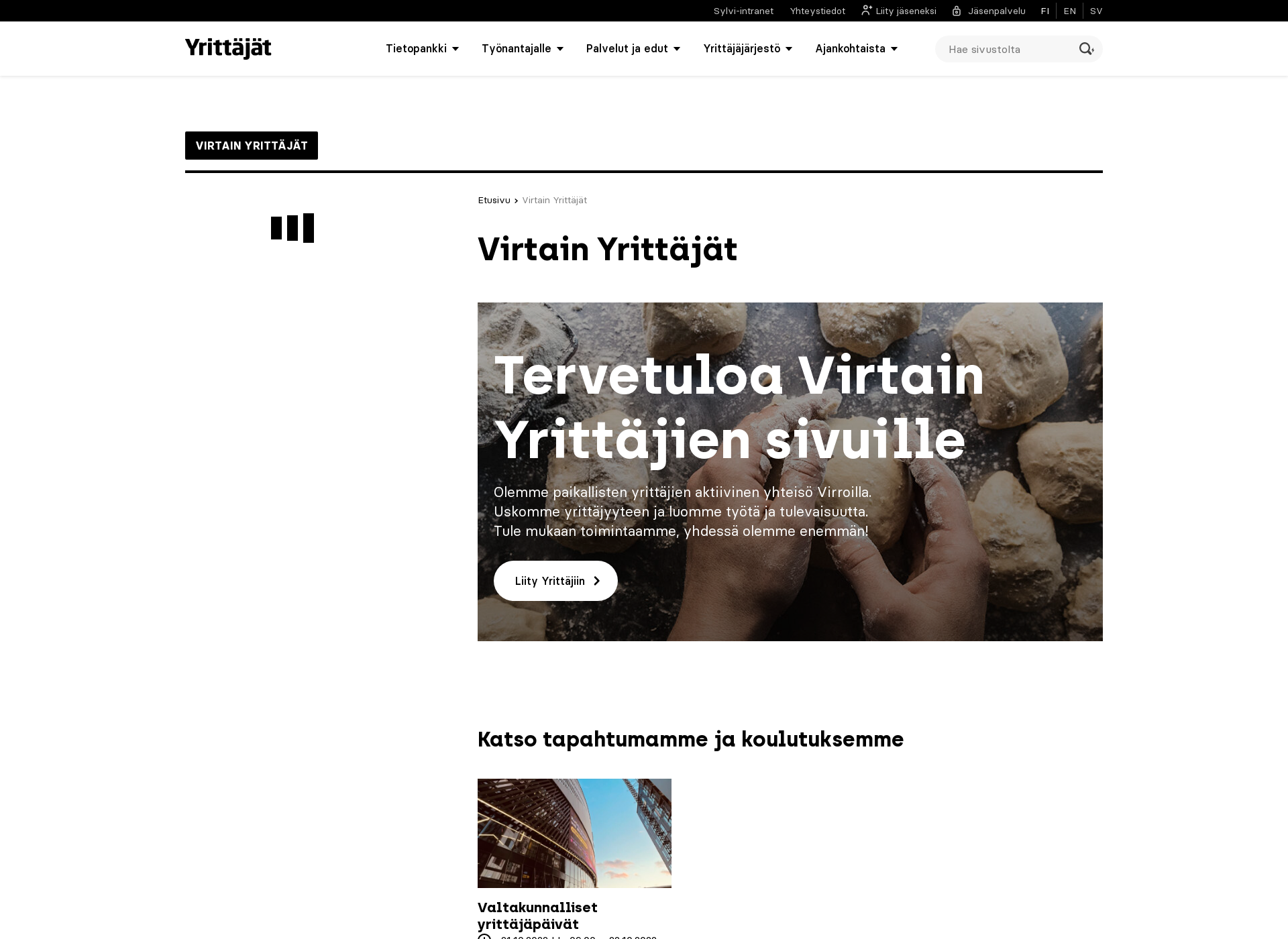 Skärmdump för virtainyrittajat.fi
