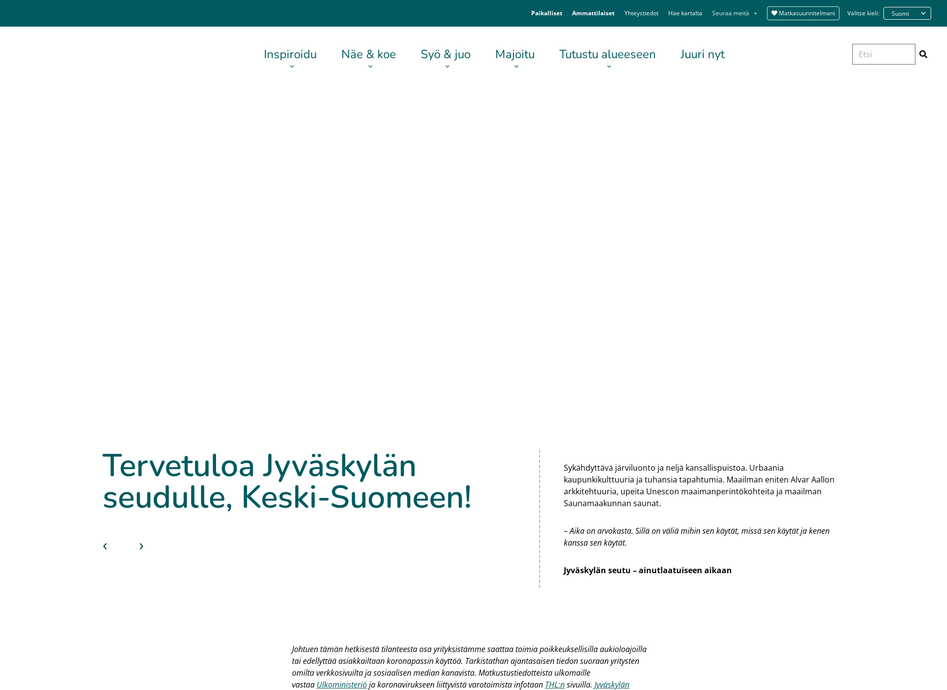 Skärmdump för visitcentralfinland.fi