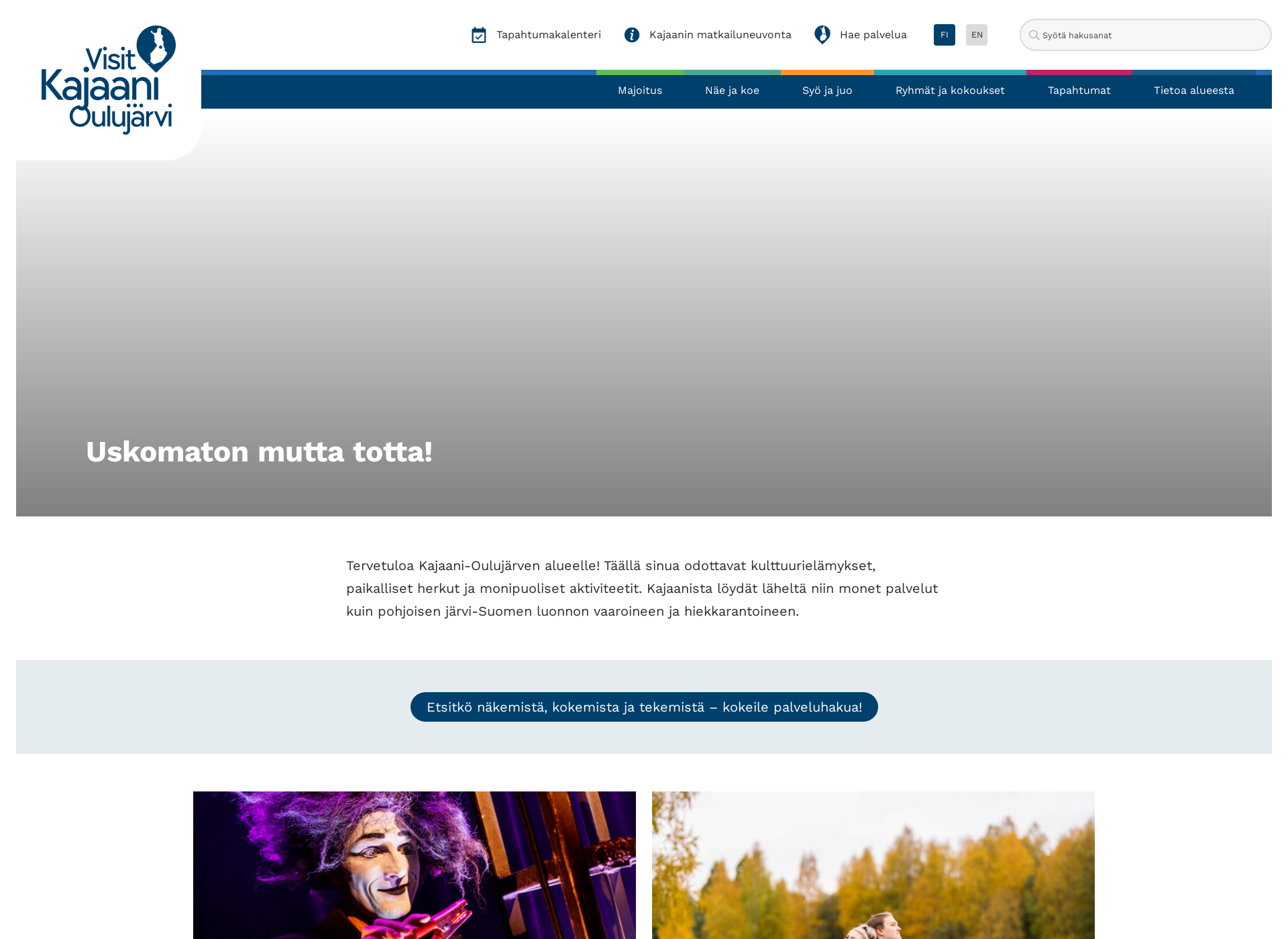 Skärmdump för visitkajaani.fi