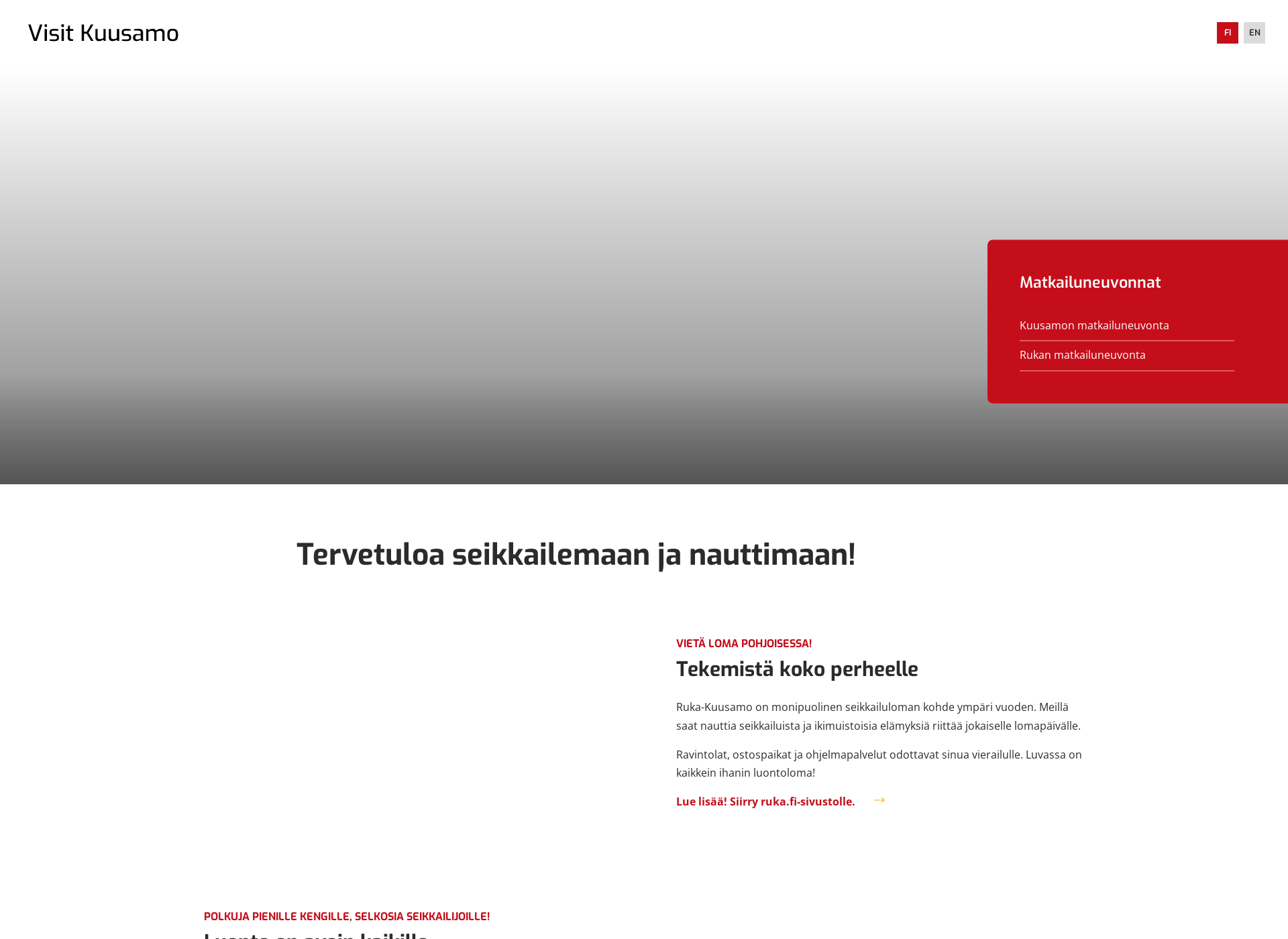 Skärmdump för visitkuusamo.fi