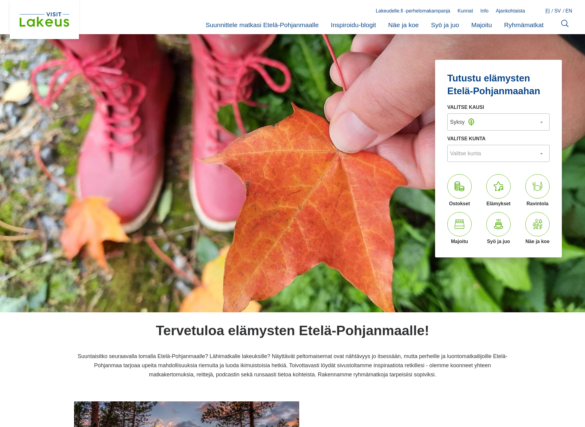 Skärmdump för visitlakeus.fi